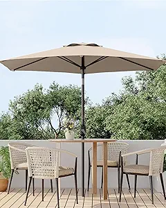 7.5FT Outdoor Patio Umbrella, Outdoor Table Umbrella, Market Umbrella With Push Button Tilt and Crank, 6 Sturdy Ribs UV Protection Waterproof for Garden, Deck, Backyard, Pool, Tan