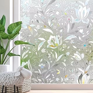 Zindoo Window Film Privacy Self Adhesive Stain Glass Film Window Cling No-Glue Static Decorative Window Covering Frosted Window Film 44.5 x 200CM