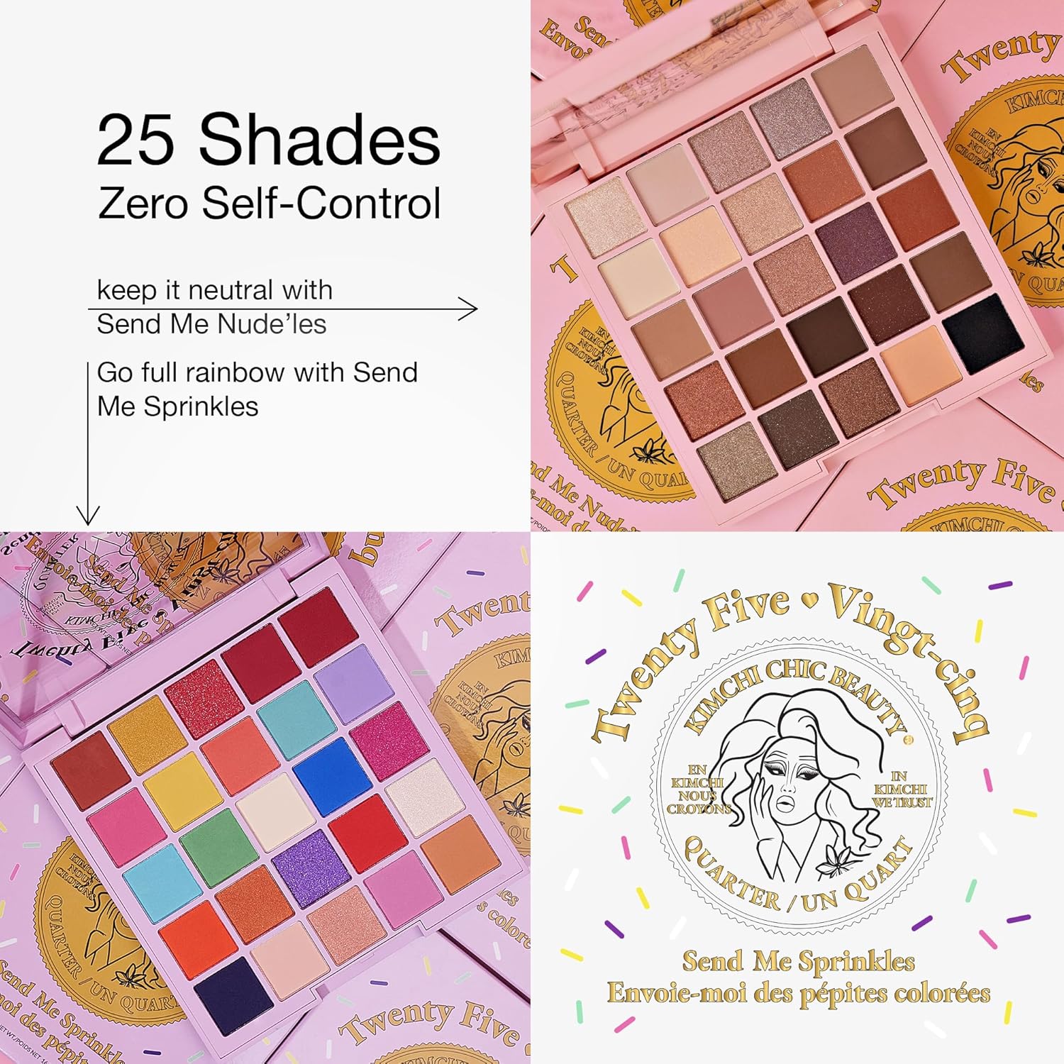 KimChiChic Beauty Twenty Five Eyeshadow Palette - 25 Shimmer & Matte Shades for Day to Night Looks, Cruelty Free & Vegan Send Me Nude'Les 0.5 oz