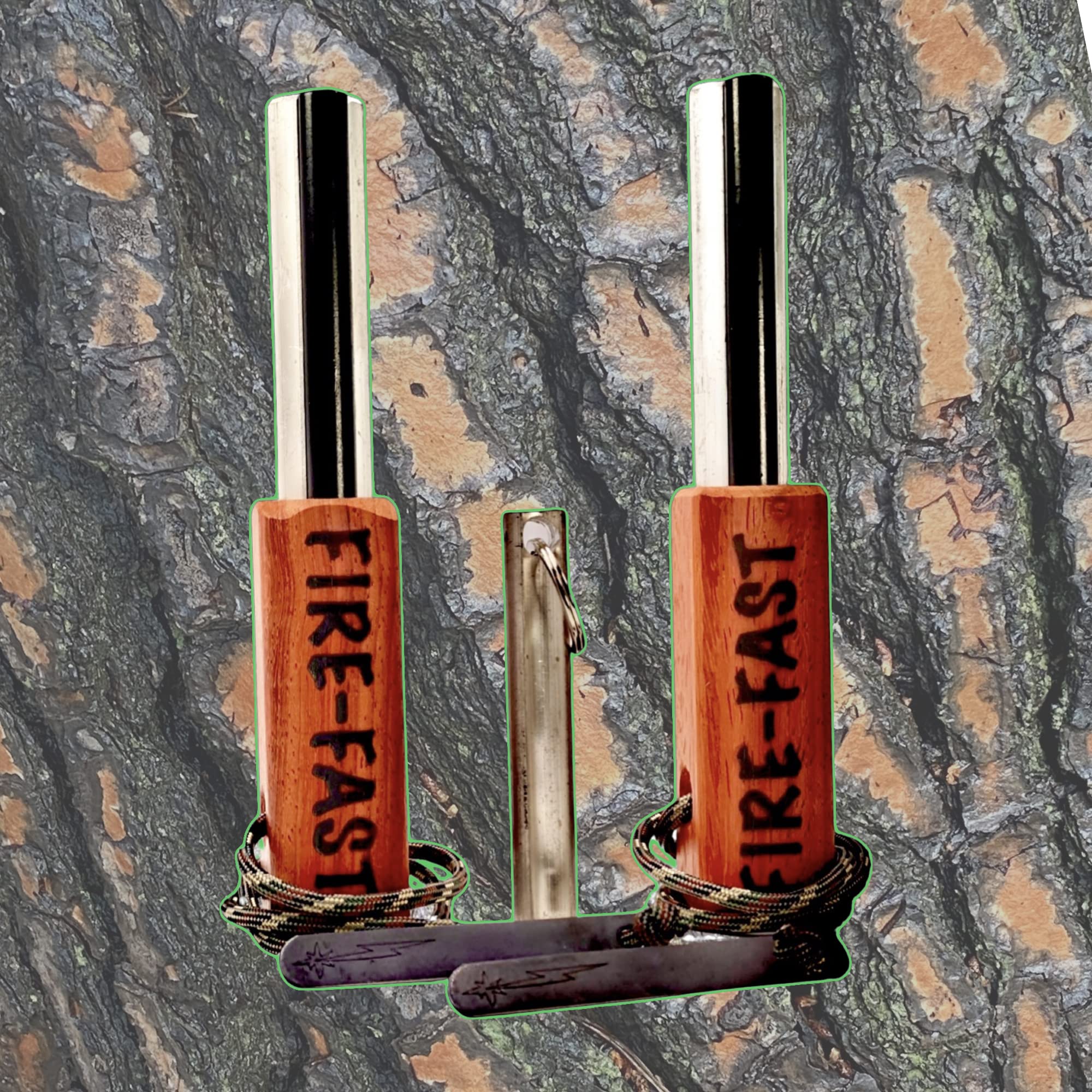 Fire-Fast Trekker Twin Feuerstarter mit Magnesiumstab, 2 Stück, inkl. Bonus Magnesiumstab, für Bushcraft, Camping, Wandern & Notfälle