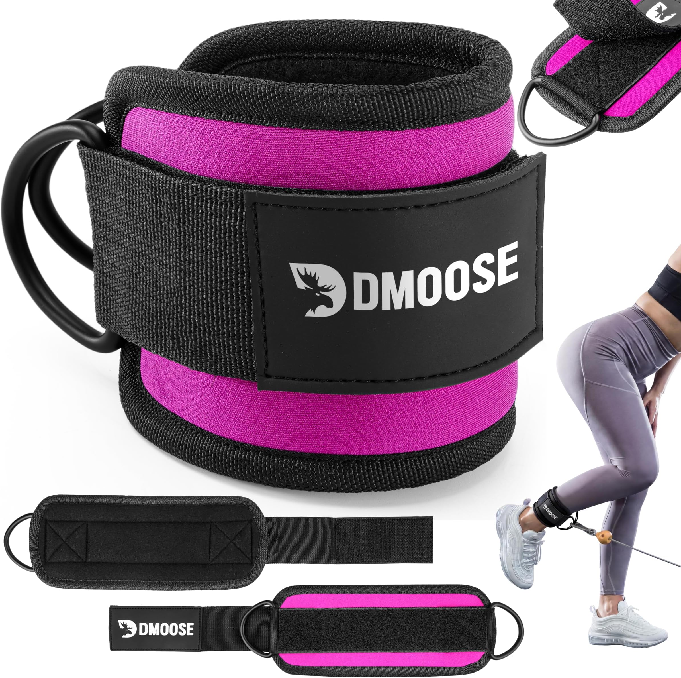 DMoose Ankle Strap for Cable Machine-One Size Fit with Premium Padding, Workout Kickback Ankle Cuffs, Ankle Bands for Working Out, Booty Workouts, Leg Extension, Hip Abductors & Lower Body Exercises