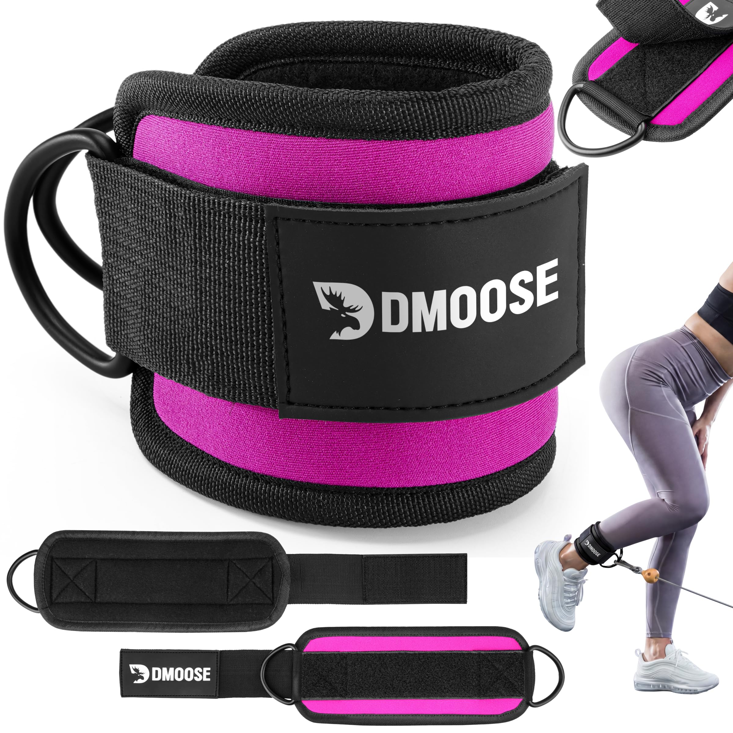 DMoose Ankle Strap for Cable Machine-One Size Fit with Premium Padding, Workout Kickback Ankle Cuffs, Ankle Bands for Working Out, Booty Workouts, Leg Extension, Hip Abductors & Lower Body Exercises