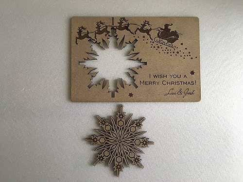 Miniatura 3 de Personalized Christmas Card We Wish You a Merry Christmas Wooden Greeting Cards Laser Cut Wood Snowflake Family Gift Engraved Names Rustic Hanging