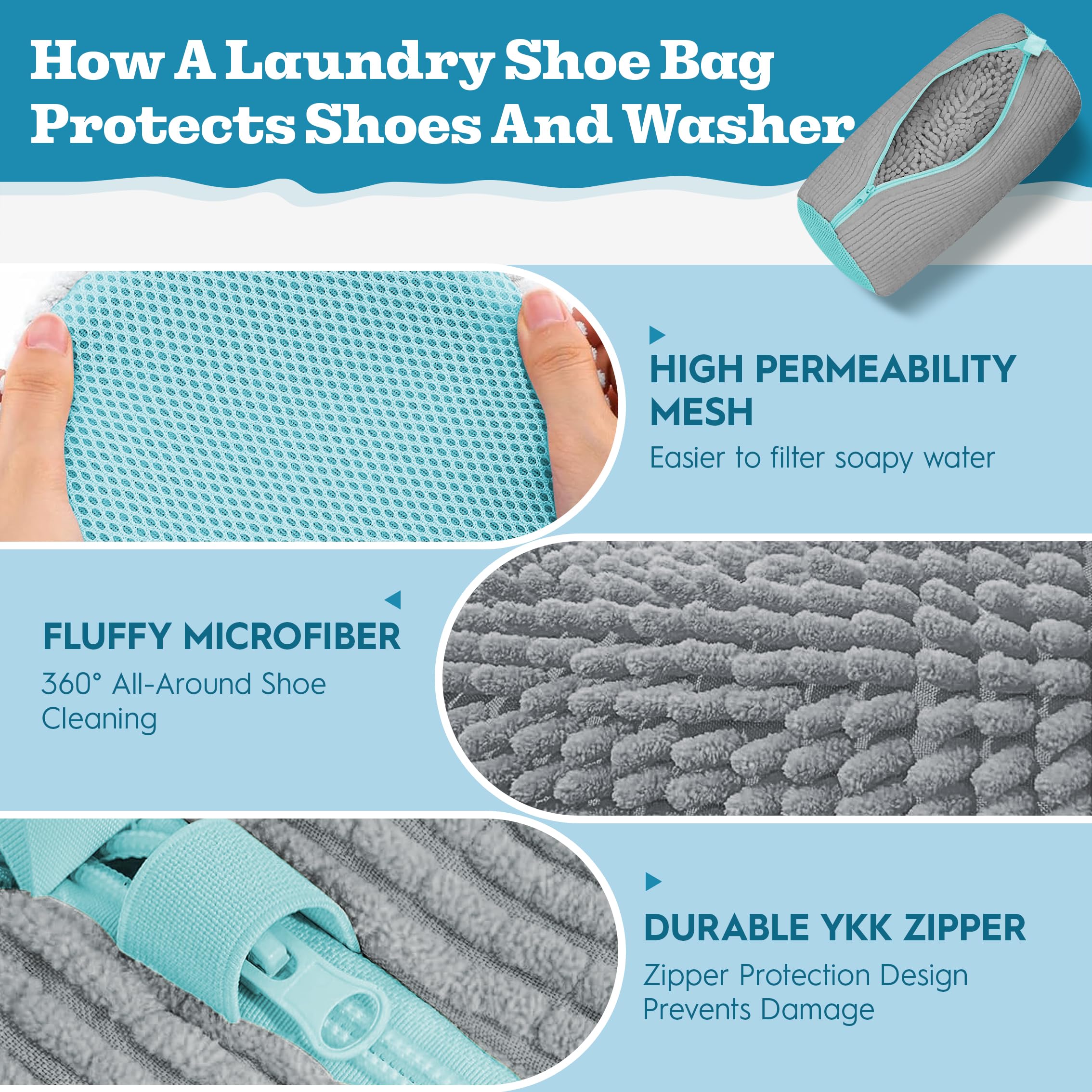 Shoe Washing Machine Bag Set, Trainer Washing Machine Bag with Zipper, Laundry Shoe Bag for Washer & Dryer - Image 4