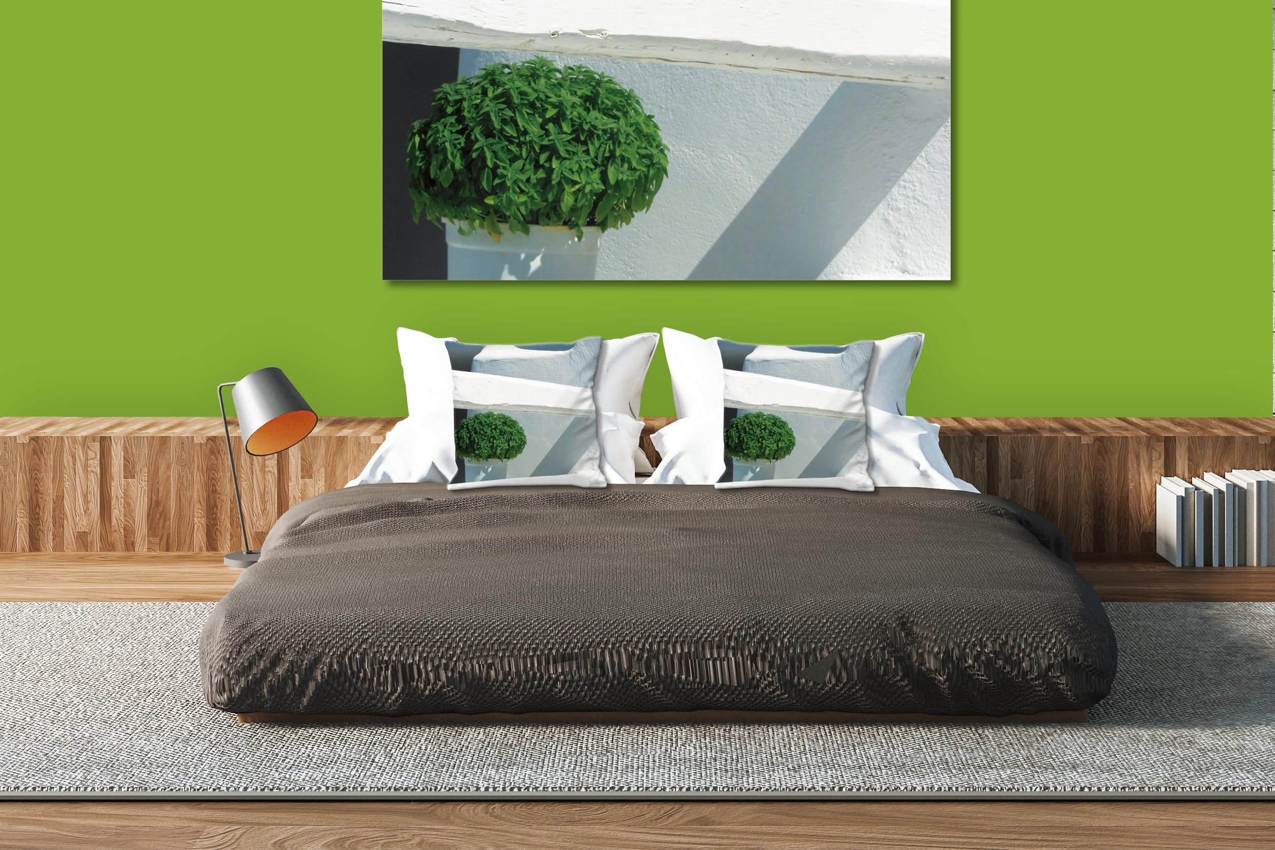 Bäumchen - Foto-Kissen-Hülle Set (2 STK.) 40 x 40 cm | Kissen-Bezüge - passend zu Wandbild - Deko-Kissen- Griechenland Ägäis Haus Pflanze