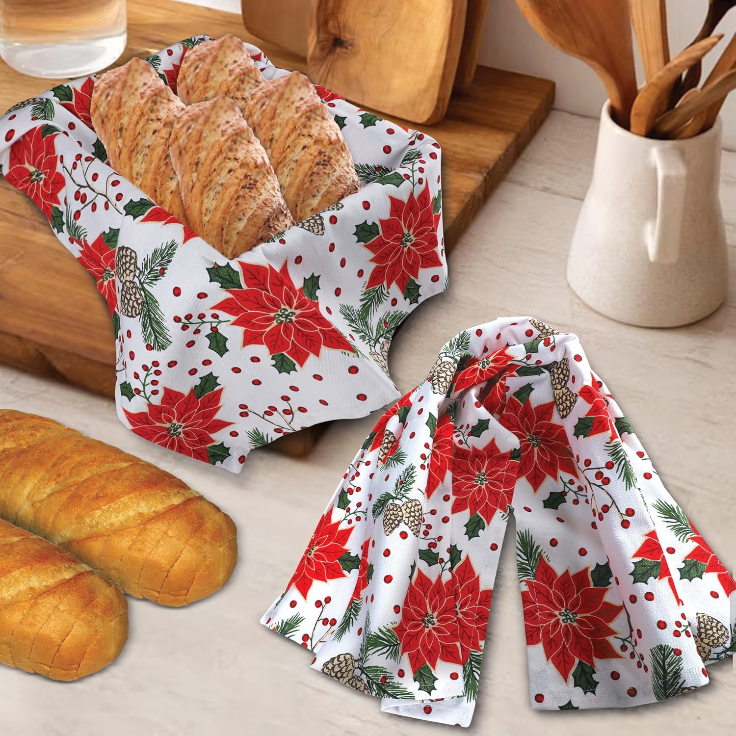 Urban Villa Christmas Kitchen Towels Pine Cone Print Multi Color, Premium Quality,100% Cotton Dish Towels Mitered Corners (Size: 20X30 Inch), Highly Absorbent Bar Towels & Tea Towels - (Set of 6) - Image 5