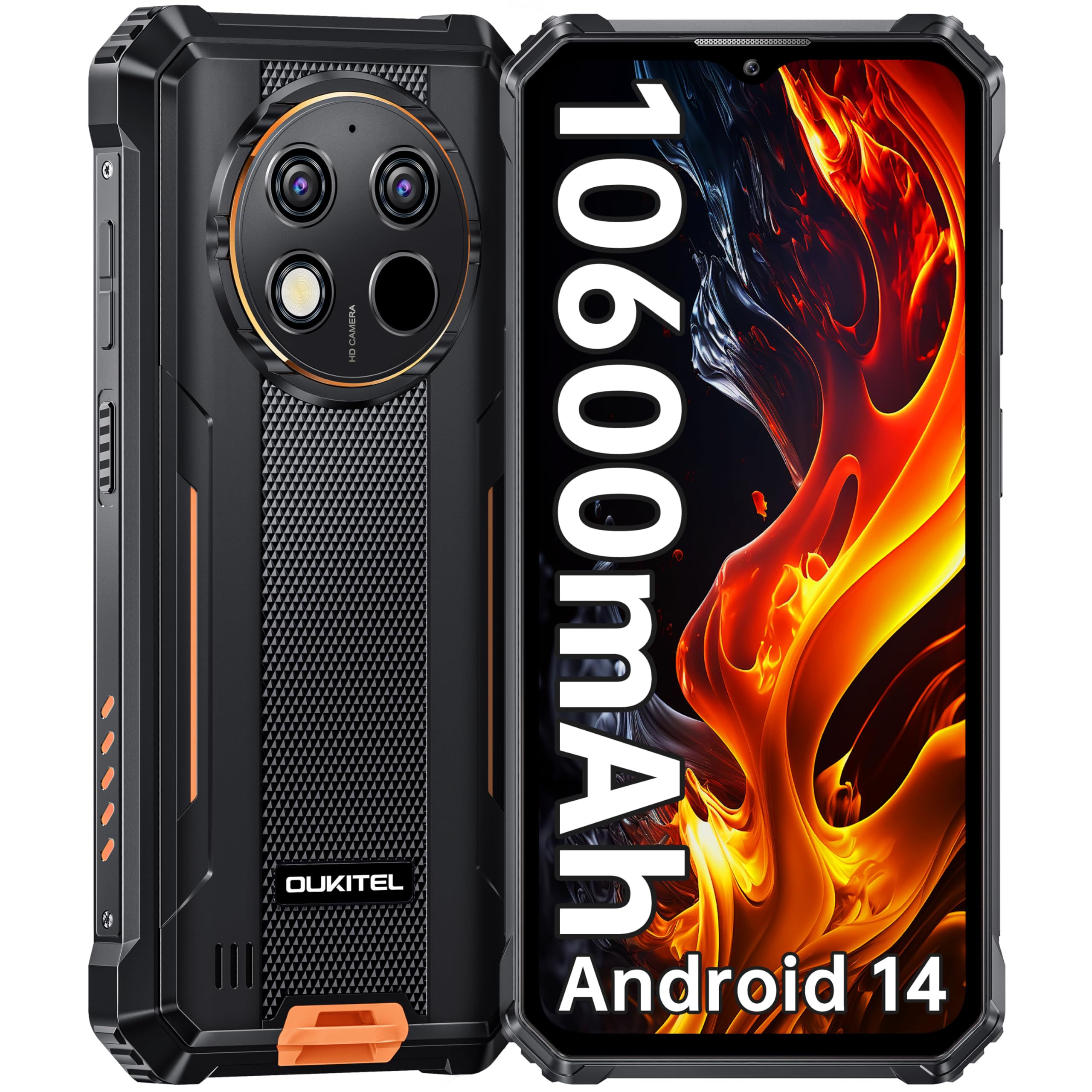OUKITEL WP28S Rugged Smartphone - Android 14 10600mAh -16 (4+12) GB RAM + 128GB ROM Telefono Indistruttibile, 6.52" HD 13MP+5MP Cellulare Impermeabile IP68 /Dual SIM 4G/Face ID/NFC/OTG/GPS Arancio