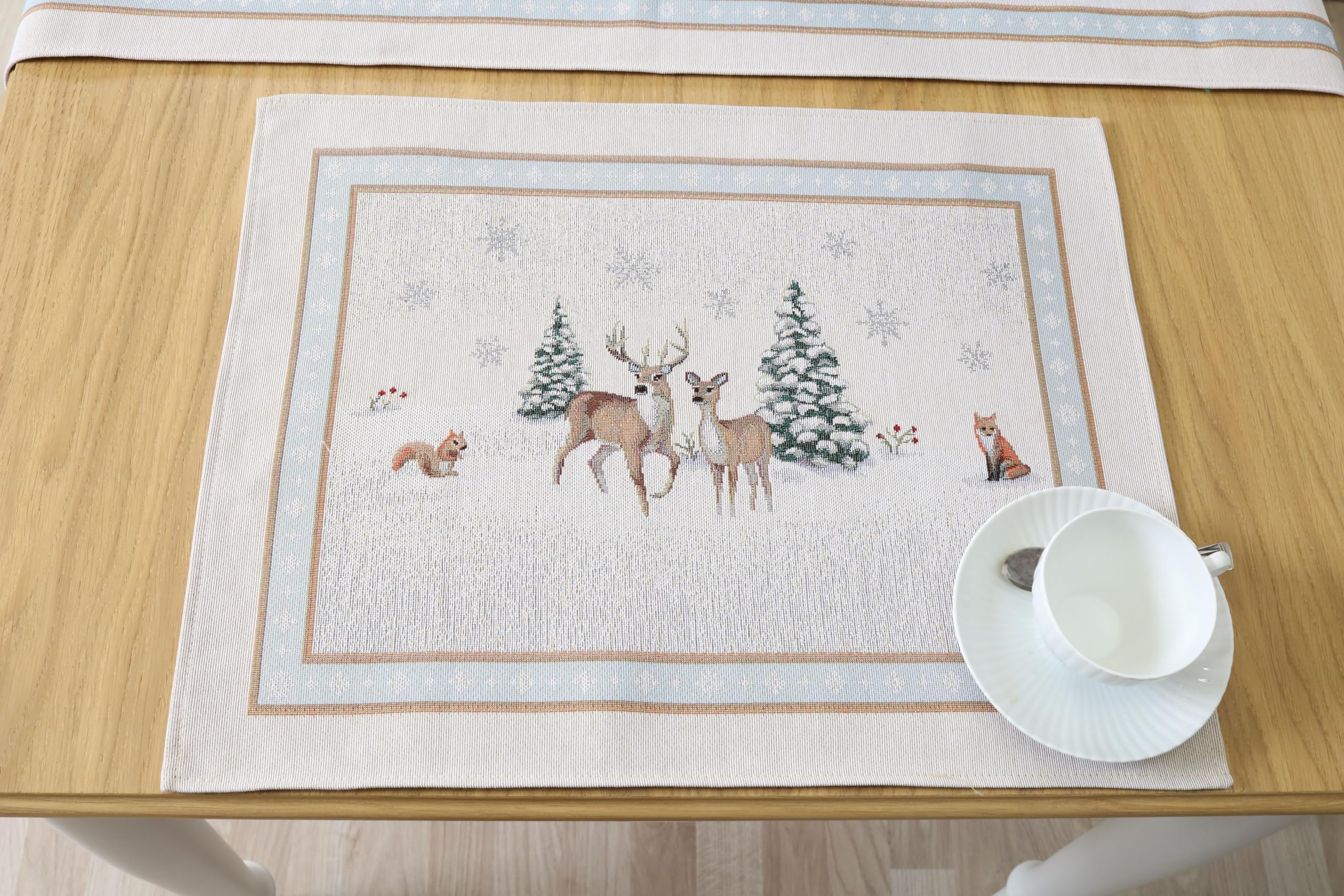 Lot de 4 sets de table, lavables, 40 x 50 cm, tissu 100 % jacquard, dessous de verre festifs, assiettes réutilisables, pour cuisine, décoration de Noël, miracle d'hiver