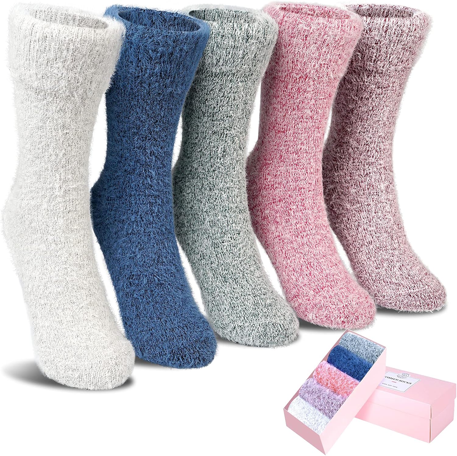 ICEIVY Womens Socks 5 Pack Vintage Wool Soft Cozy Crew Cabin Thick Winter Warm Socks Gifts for Women