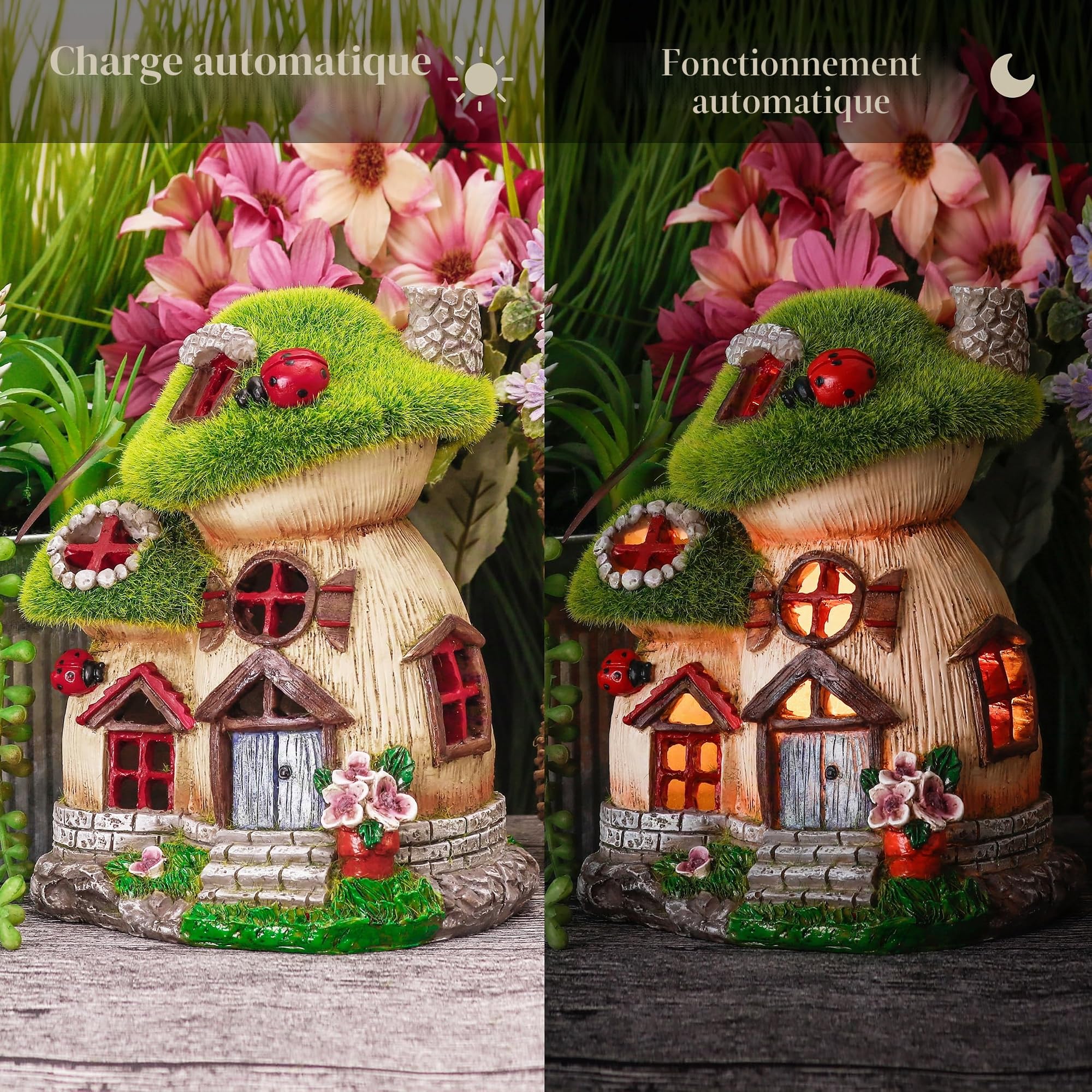 TERESA'S COLLECTIONS Decoration Jardin Exterieur, Maison de Fée Champignon en Résine avec Lampe Solaire, Cadeaux Fille Maman, Pelouse, Balcon,16.8cm,Cadeau Femme (M)