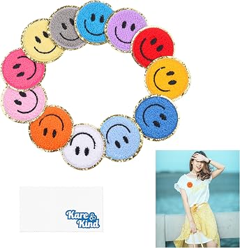 Kare & Kind Iron On Patches Smiley - Chenille Embroidered Patches - Sew On/Iron On Pieces for Clothing, Shirts, Uniform, Dresses, Jackets Bags, Hats - DIY, Crafting, Arts, Sewing, Handmade Items