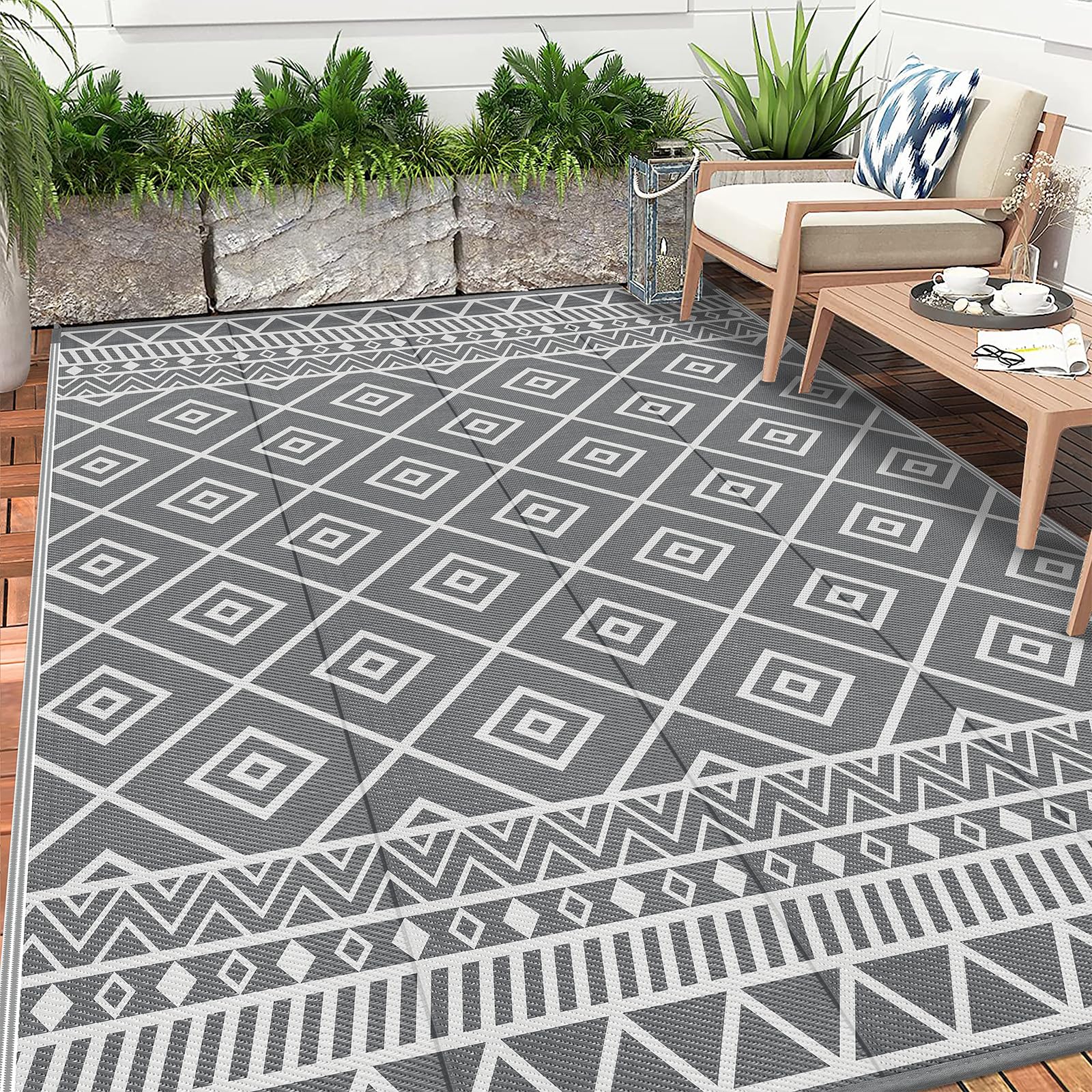 Enyhom Extra Large Outdoor Area Rug 240 x 300 cm, Durable Outdoor Patio Carpets, Outside Camping Rugs for Garden, Reversible Picnic and Beach Area Rug for Balcony Deck Backyard Front Porch Hiking