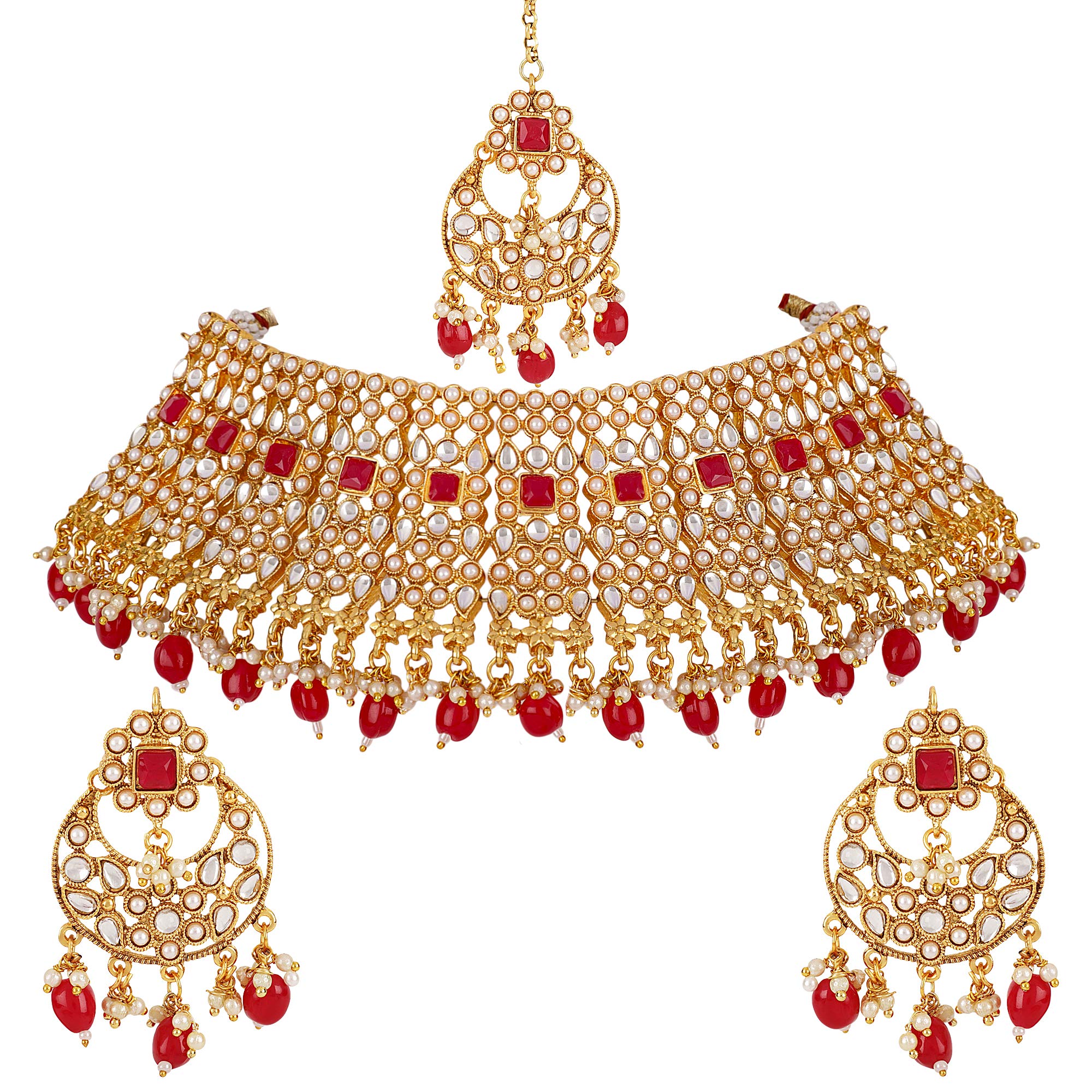 Shining Diva Fashion Latest Choker Design Kundan Traditional Necklace Jewellery Set for Women (Red) (11284s) (B08L58VXW4) Amazon Price History, Amazon Price Tracker
