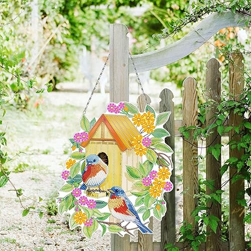 Miniatura 5 de VAIIEYO 1 pieza de adornos colgantes de corona de pintura de diamantes 5D para bricolaje, diseño de flores, pájaros y flores, kit de doble cara para