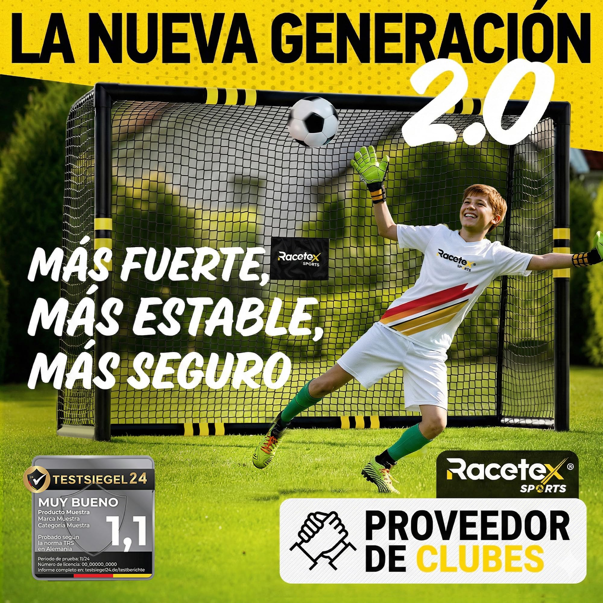 Portería de Fútbol Grande para Niños Racetex con Recubrimiento Anticorrosivo e Incluye Anclajes