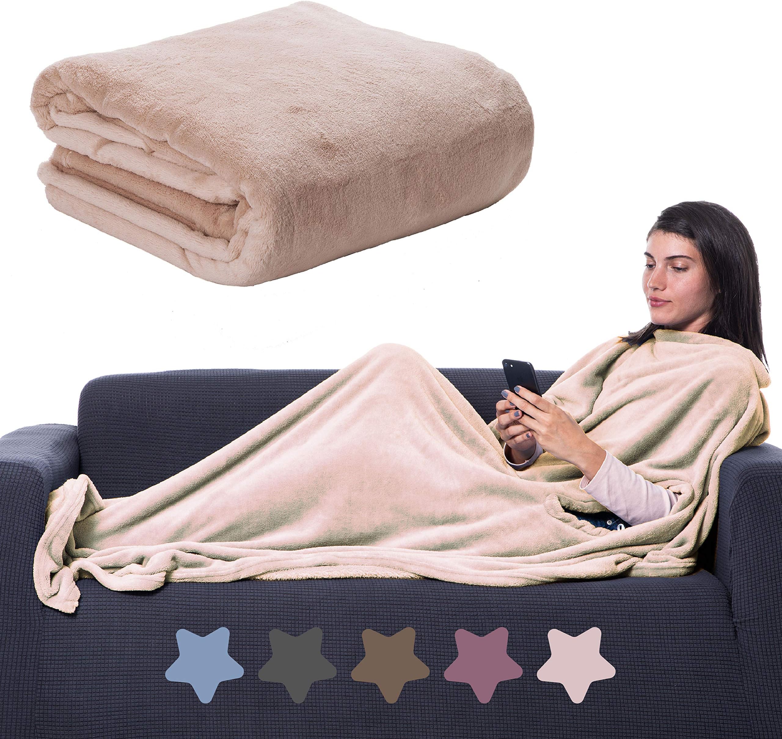 CANDY CANE Premium Wearable Blanket 70"x50" with Three Holes, Made with 280 GSM Fabric, Super Soft, Microplush, Cozy and Functional Throw Blanket for Adult, Women and Men (Bunny Pink)