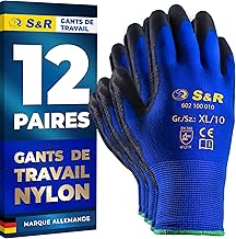 S&R 12 Pairs of Work Gloves Nylon Size 8 9 10 Men Women Gloves DIY Gardening Mechanic Assembly