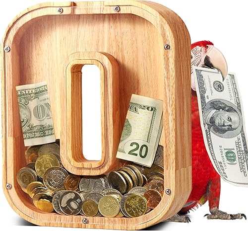 Miniatura 1 de UBeesize Alcancías grandes de veintiséis letras del alfabeto inglés para niños y niñas, caja de dinero de madera personalizada con billetes y