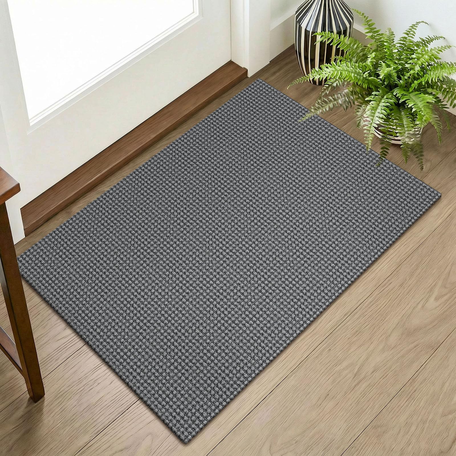 KOZYFLY Boho Rugs for Entryway 2x3 ft Small Area Rugs Washable Rugs Rubber Backed Front Door Rug Dark Grey Cotton Entrance Rugs for Front Porch Bathroom Kitchen Bedroom — image 1