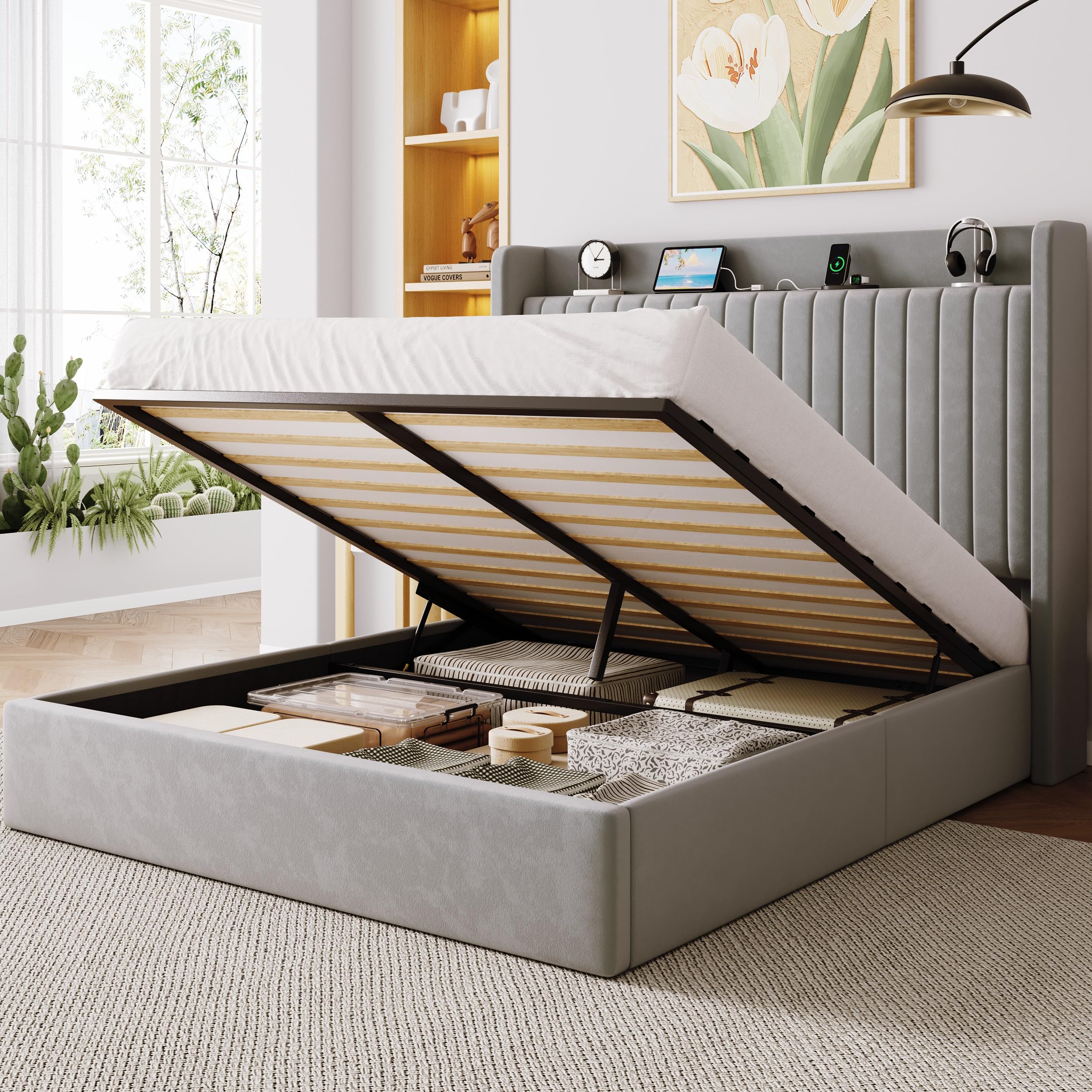 Allewie Queen Lift Up Storage Hydraulic Bed Frame