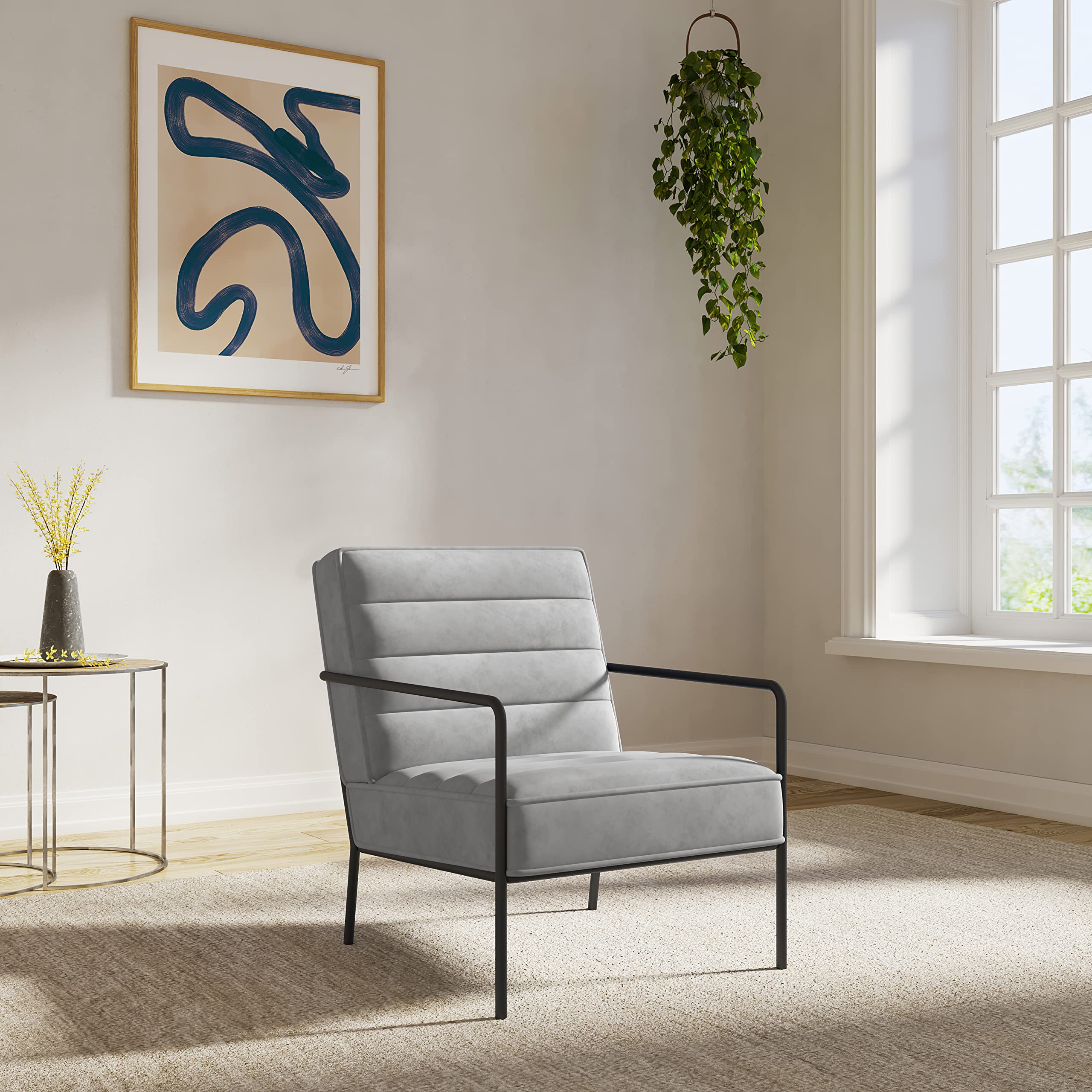 Alphason Bookham Accent Chair - Grey velvet, 80x64x82cm (DxWxH)
