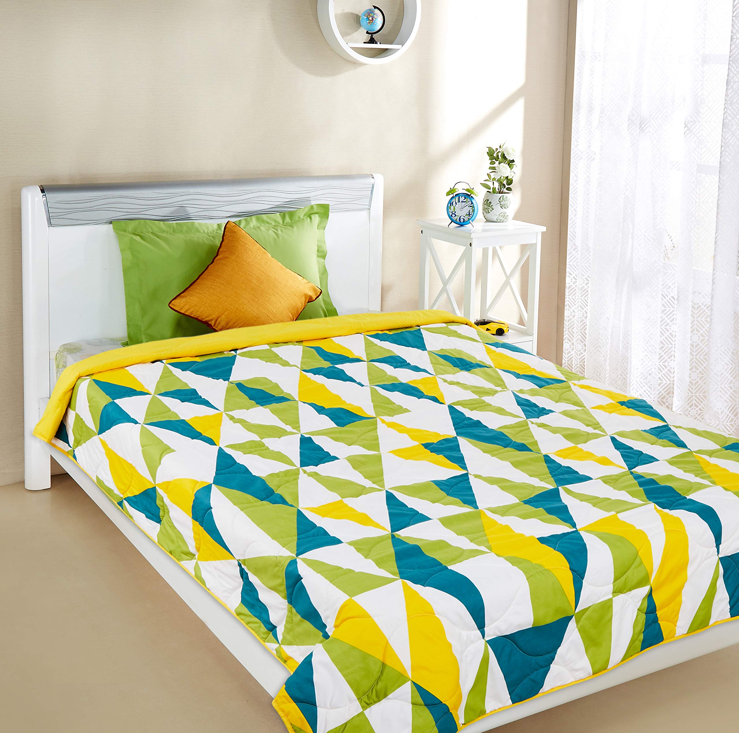 Amazon Brand - Solimo Microfibre Quilt AC Blanket, 120 GSM, Yellow, Single (Argyle Adventures, 150 x 230 cm)-picture-16