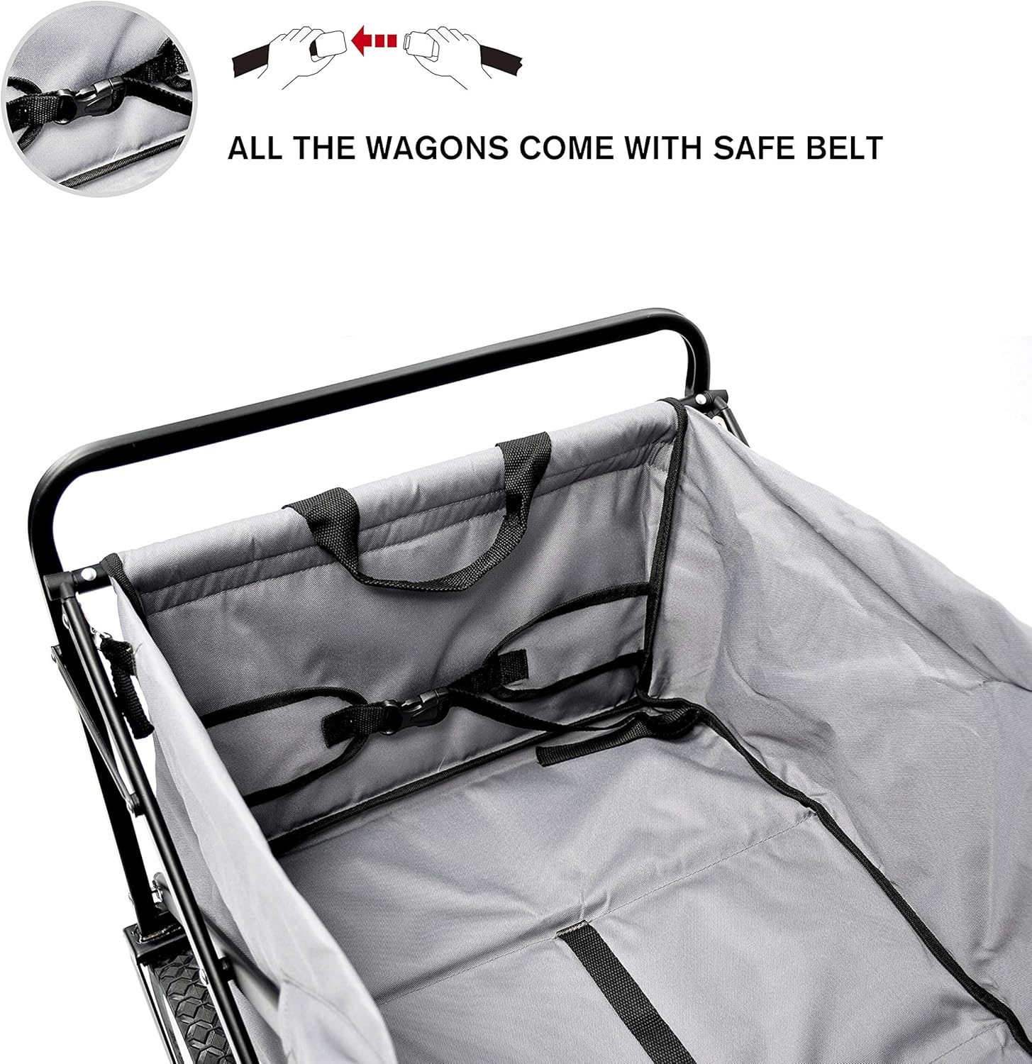 WHITSUNDAY Collapsible Folding Garden Outdoor Park Utility Wagon Picnic Camping Cart 8" Wheels with Rear Storage (Standard Size with Rear Storage, Grey)