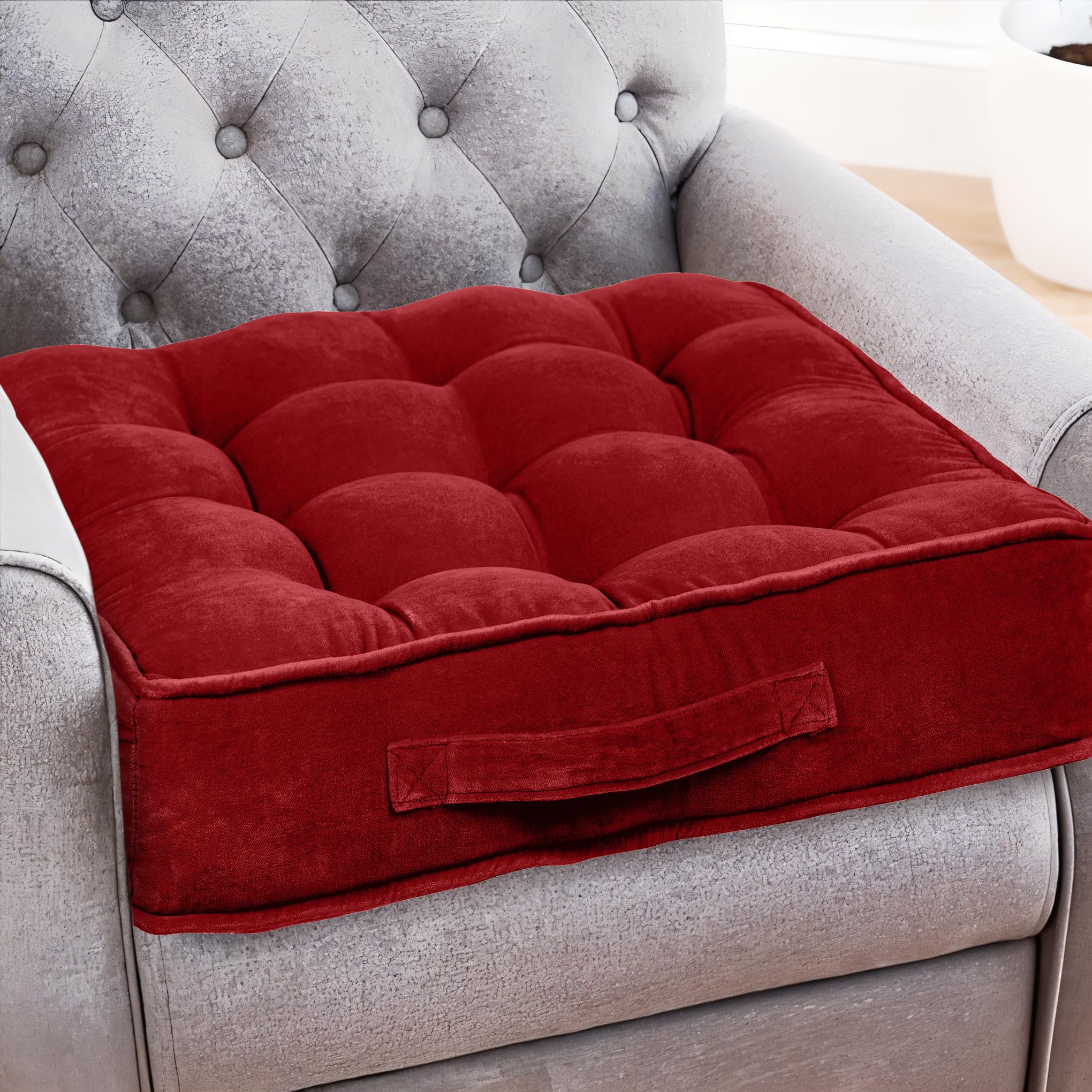 Casabella Booster Cushion-Armchair Booster Cushion Large Booster Seat Dining Chair 50x50+10cm Thick Floor Cushion, Pregnancy & Post-Operative Adults Chair Bolster Cushion Seat, Car Seat Sofa-Burgundy