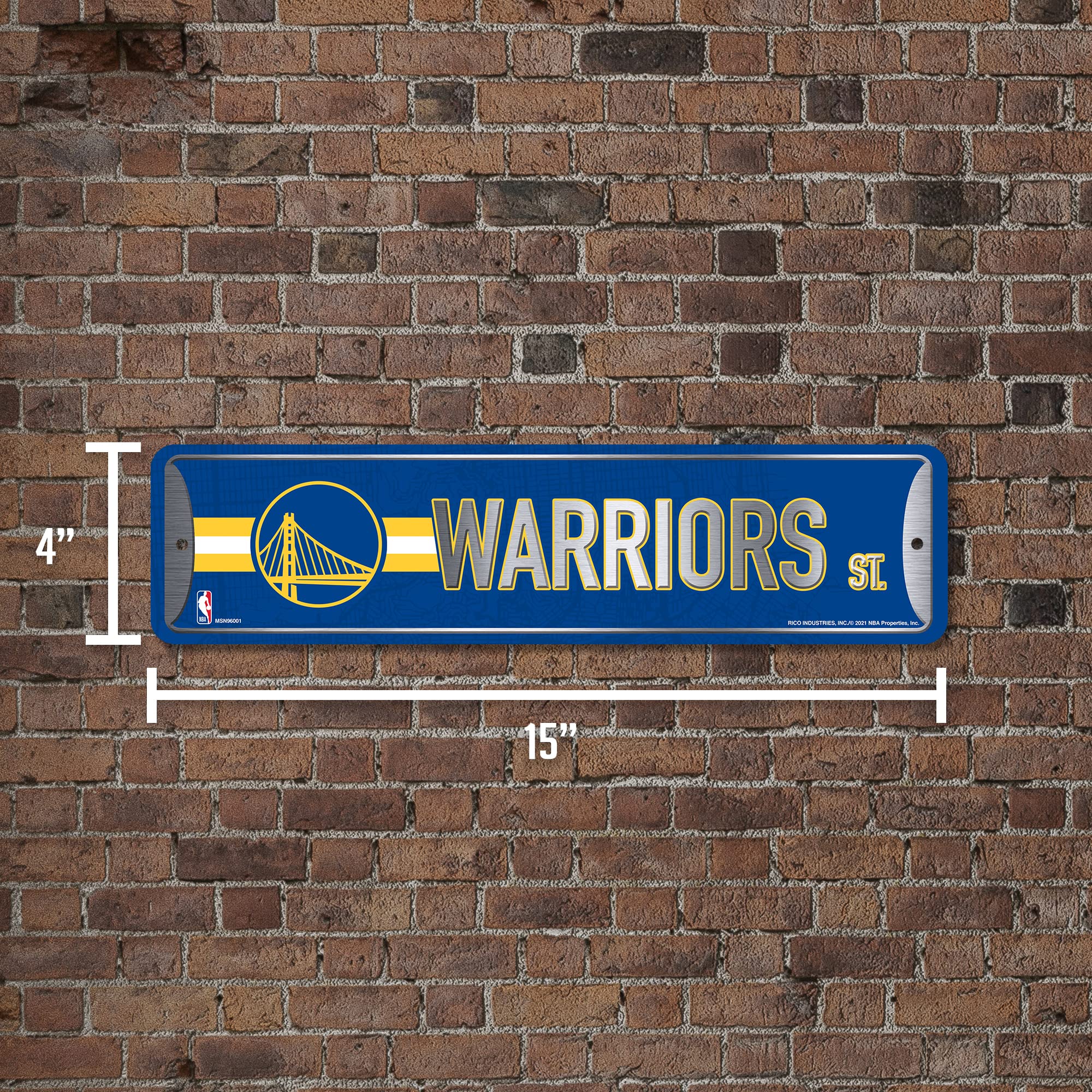 Rico Industries Panneau de rue en métal NBA Golden State Warriors (10,2 x 38,1 cm) – Idéal pour la maison, la chambre, la décoration de caverne