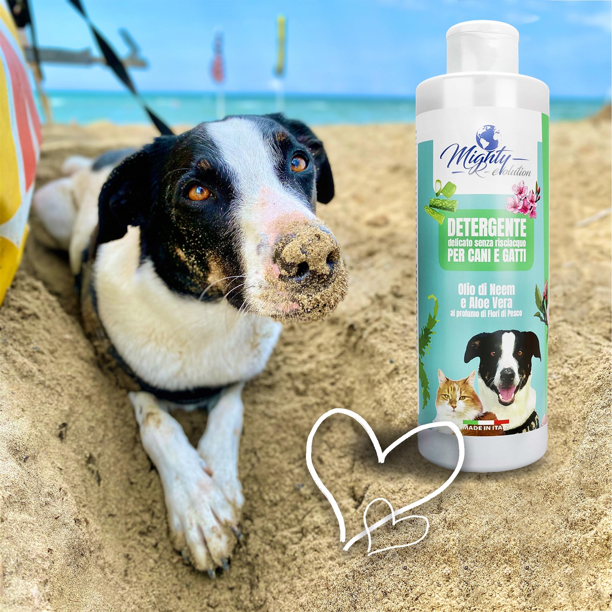 Gel Detergente Senza Risciacquo all’Olio di Neem e Aloe Vera, Shampoo a Secco per Cane, Gatto e Conigli a Pelo Lungo o Corto, Senza Parabeni e Siliconi, Totalmente Naturale - 250 ml, Made in Italy