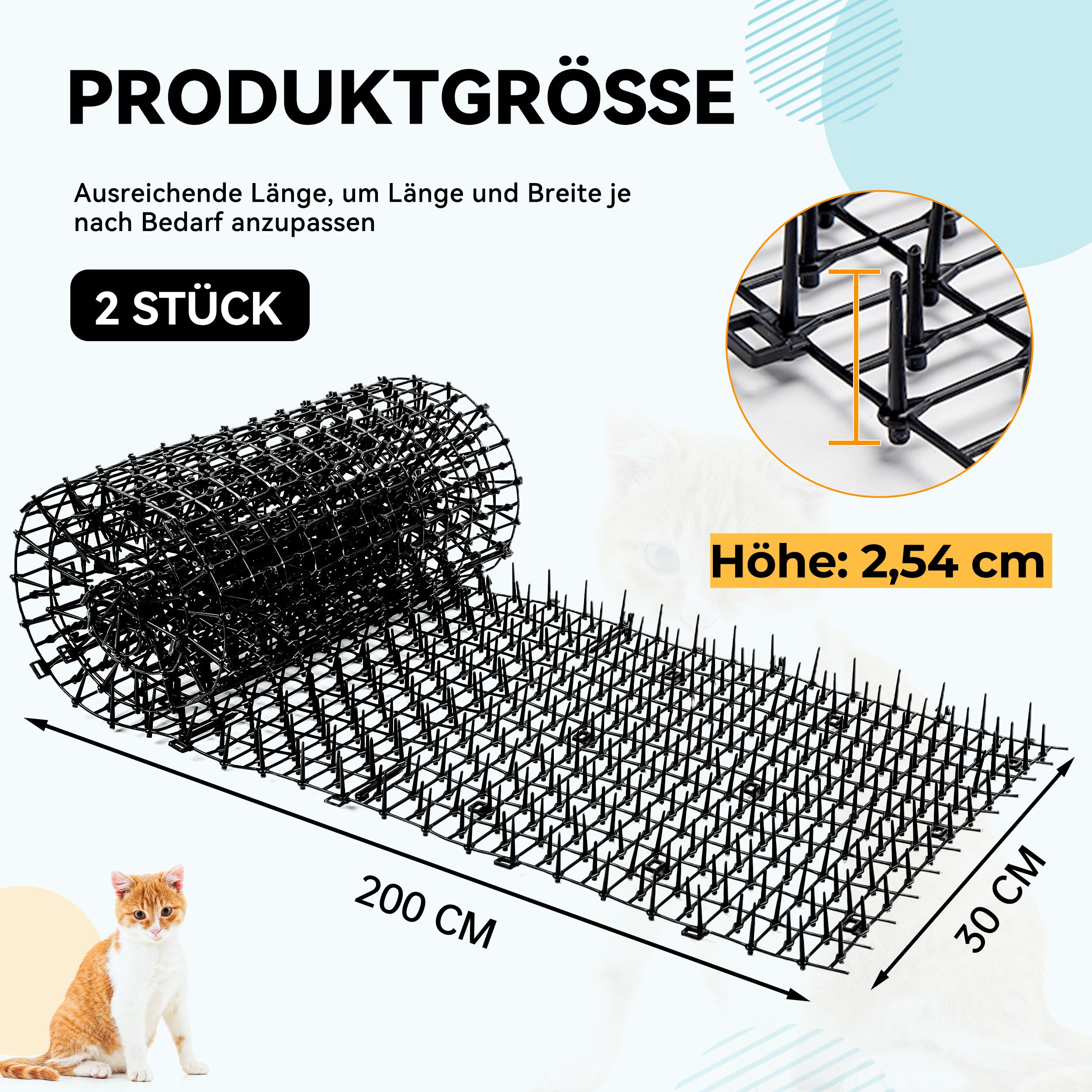 Kyrieval 2 Stück 30 x 200 cm Dornengitter Gegen Katzen, Katzengitter, Katzenabwehrmatte, Katzenabwehr Garten, Anti-Katzen-Katzenschreck für Garten