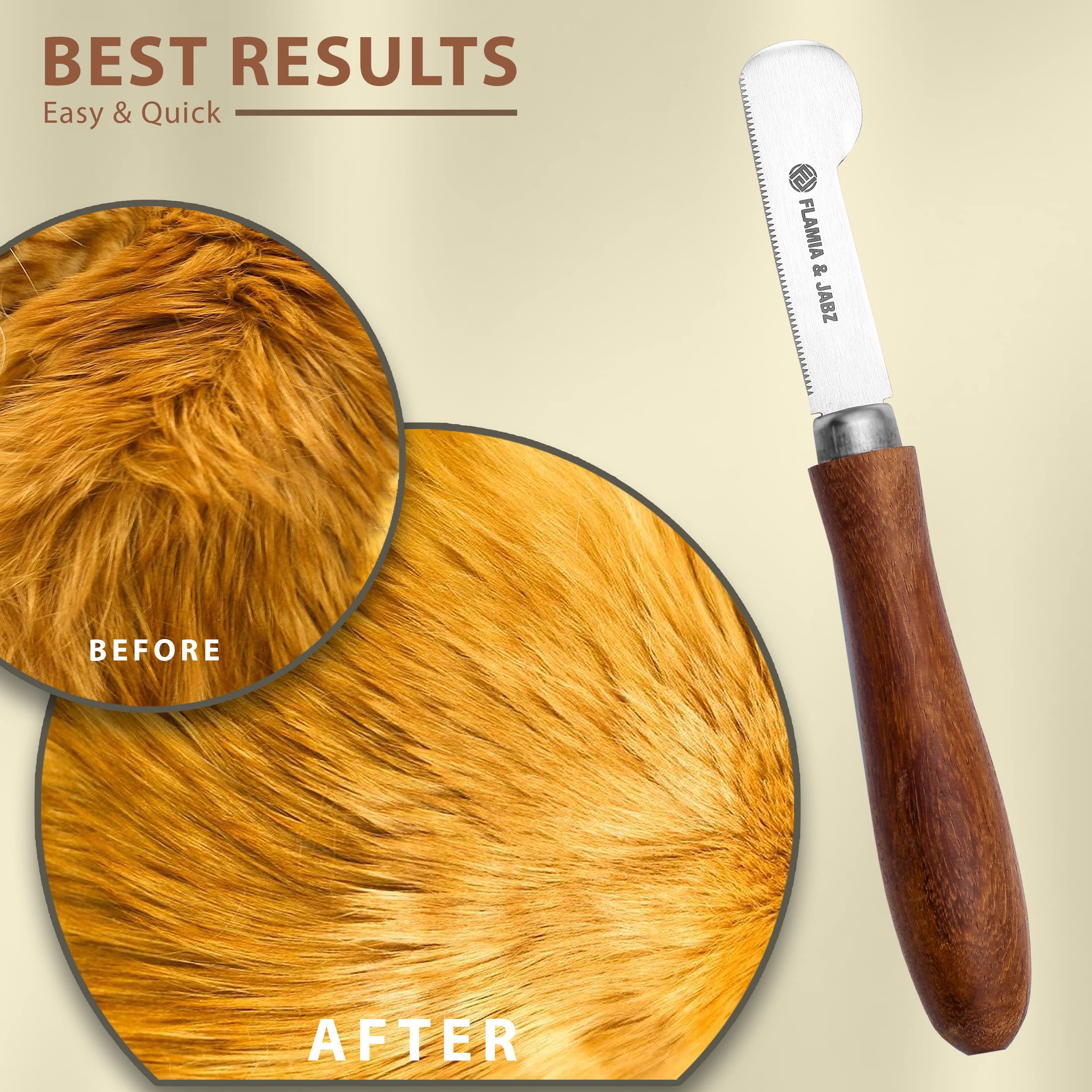 Coltello spelafili professionale per cani e animali domestici, manico rotondo in legno con lama in acciaio inox (extra fine, destrorsi)