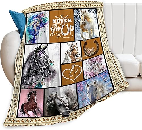 Manta con diseño de caballos, decoración de animales, regalos de caballos para mujeres y hombres, manta de franela de forro polar súper cálida y