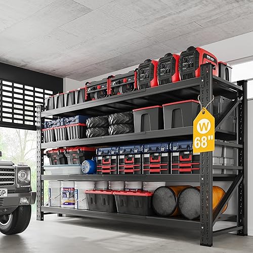 Estantes de almacenamiento de acero de metal de 8000 libras, 68 pulgadas de ancho, estante de 4 niveles resistente, estantería industrial comercial