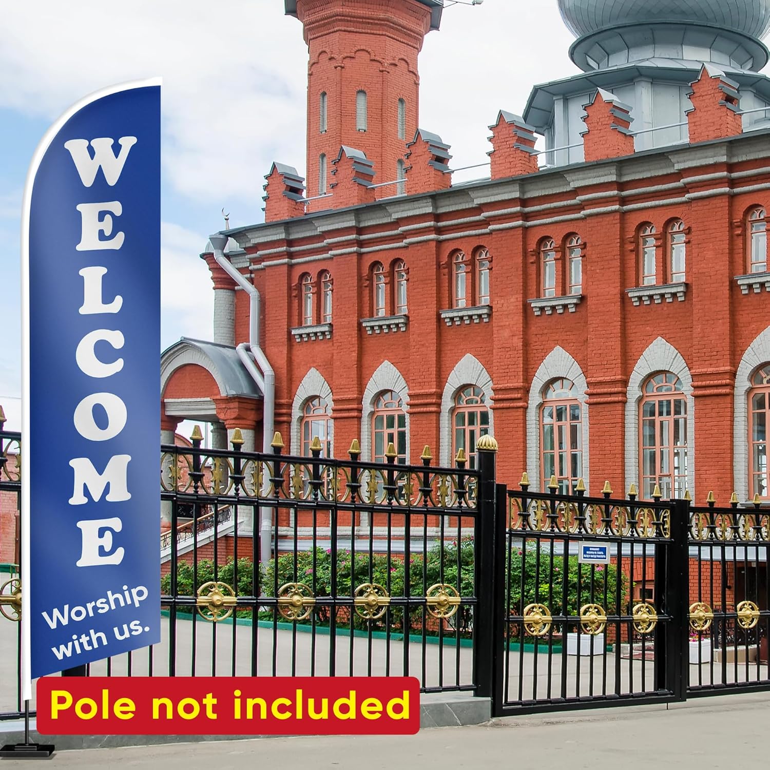 Welcome Worship With Us Feather Flag - Welcome Banner - Welcome Flags for Outside - Feather Flags for Business - 12ft x 2.5ft (Pole not included)