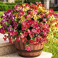 Artificial Flowers for Outdoor, 16 Bundles UV Resistant Fake Silk Flowers Mix Daisy, Realistic Faux Plants for Outside Indoor Porch Patio Window Box Planter Home Decor (Purple Pink Yellow Red)