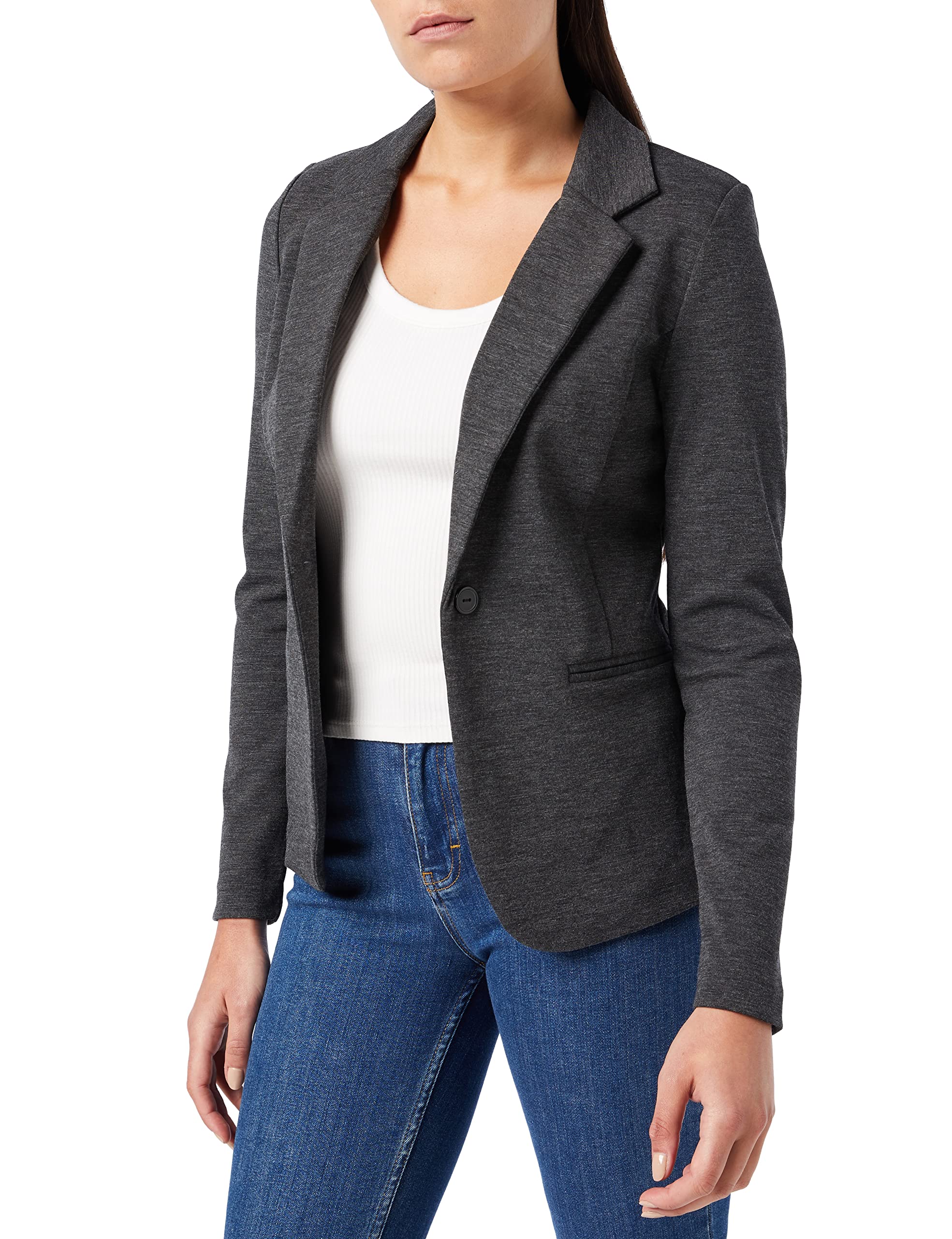ICHI Women's KATE BL Long Sleeve Blazer, Grau (Dark Grey Melange 10021), 16 (Manufacturer Size: XXL)