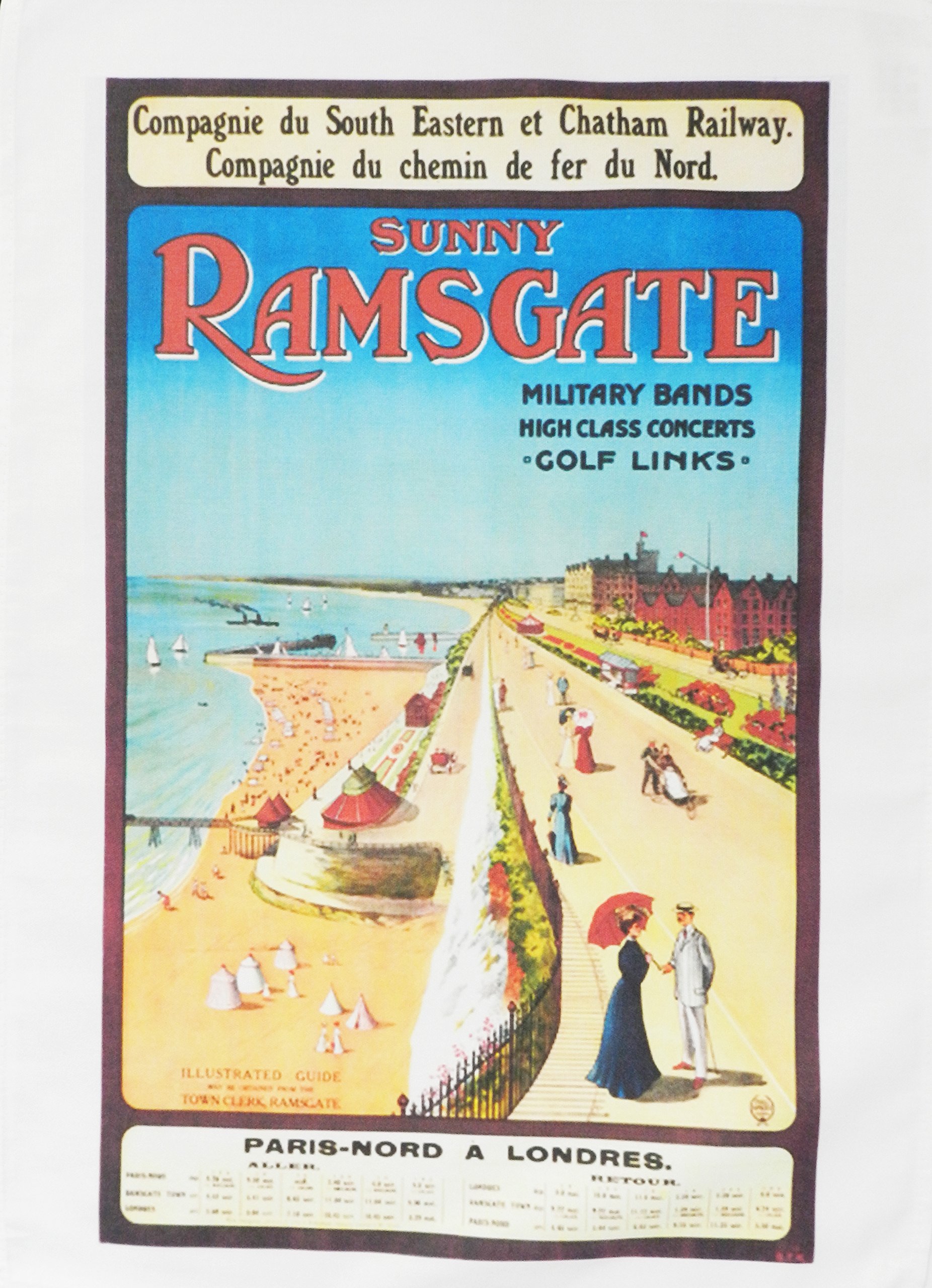 Half A Donkey Brown Sunny Ramsgate - Retro Style Travel Poster Large Cotton Tea Towel