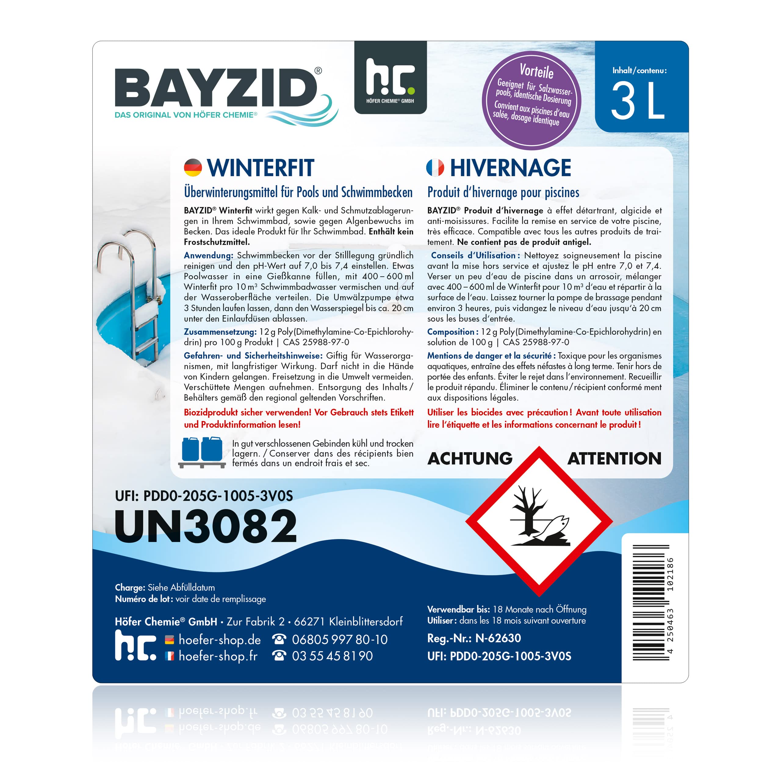 BAYZID Produit d'Hivernage pour Piscine (1 x 3 L) - Effet Détartrant, Algicide et Anti-Moisissures - Préparation Hivernale Efficace pour Piscines