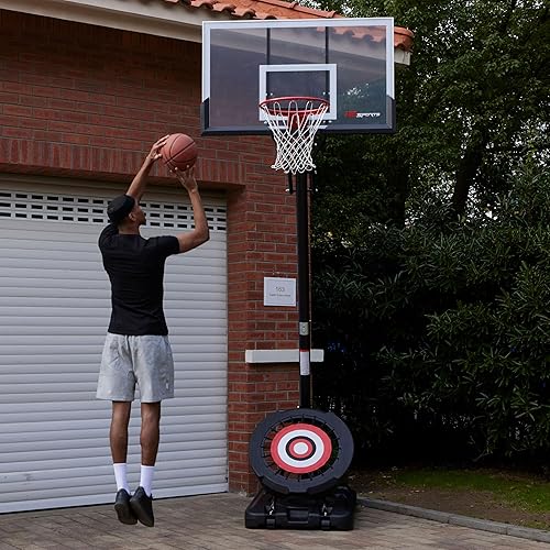 Miniatura 6 de Aro de baloncesto portátil para exteriores de 7.5 a 10 pies de altura ajustable, tablero de impacto de 44 a 54 pulgadas y rebote de baloncesto,