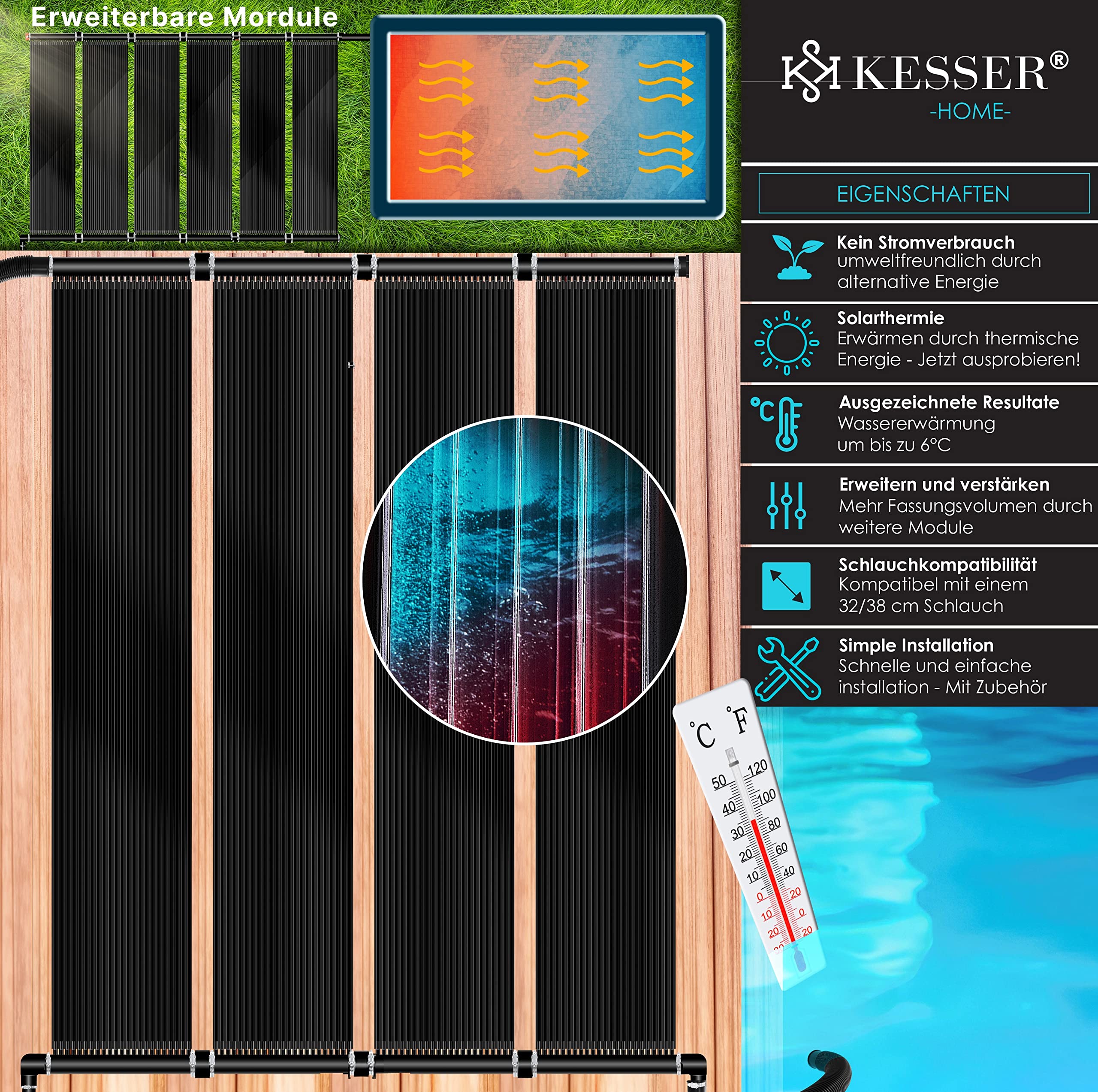 KESSER® Calentador Solar para Piscinas, Calentador de Agua, Calentador Solar para Piscinas l Se Puede Ampliar según Las Necesidades l Plástico Resistente a los Rayos UV, 500 x 140 cm