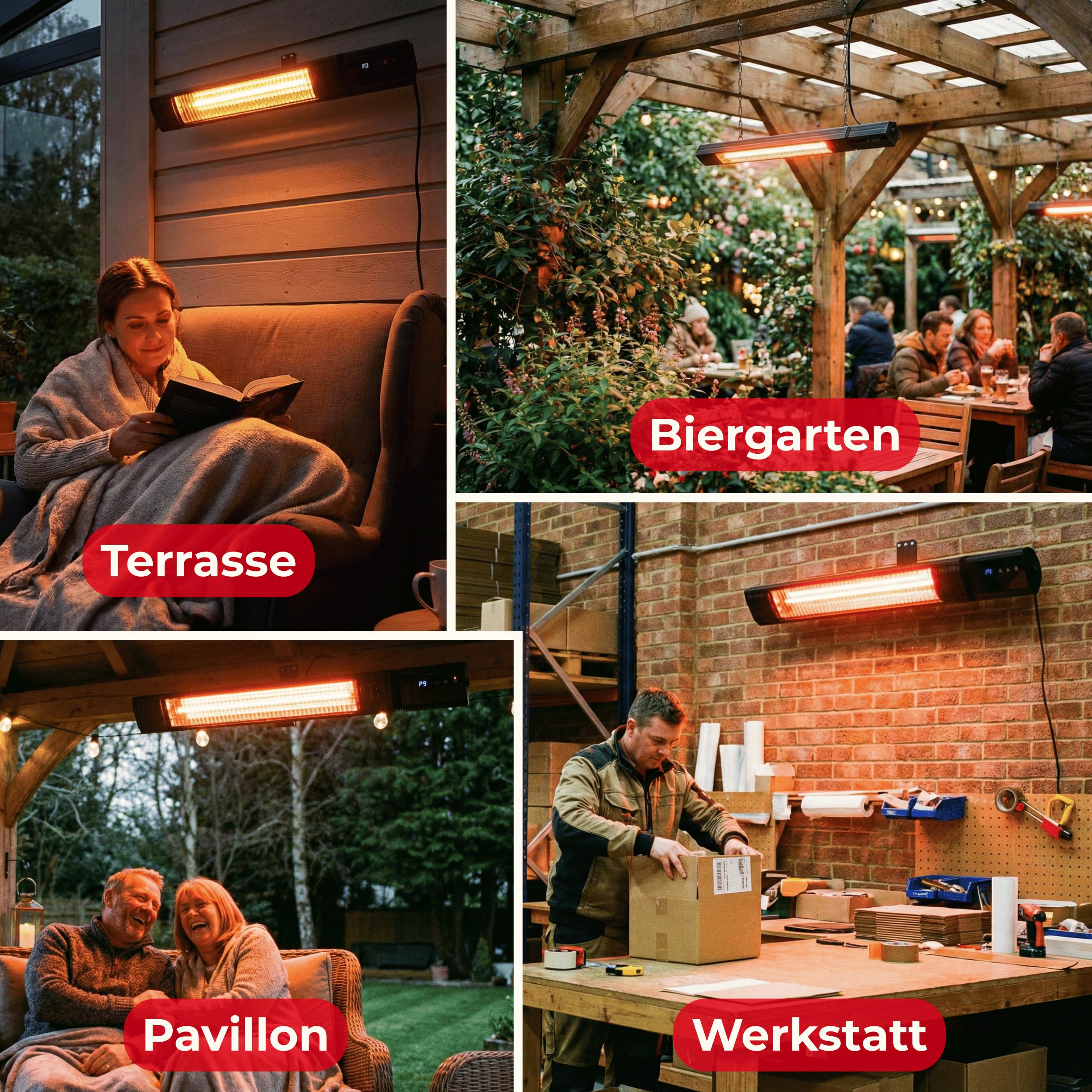 Infrarot Heizstrahler 2500W, 9 Stufen, IP65, Montageketten, Fernbedienung, Timer, Elektroheizung RAY, Terrassenheizer Outdoor, Wandheizung, Infrarotheizung, Heizstrahler Terrasse & Innenraum