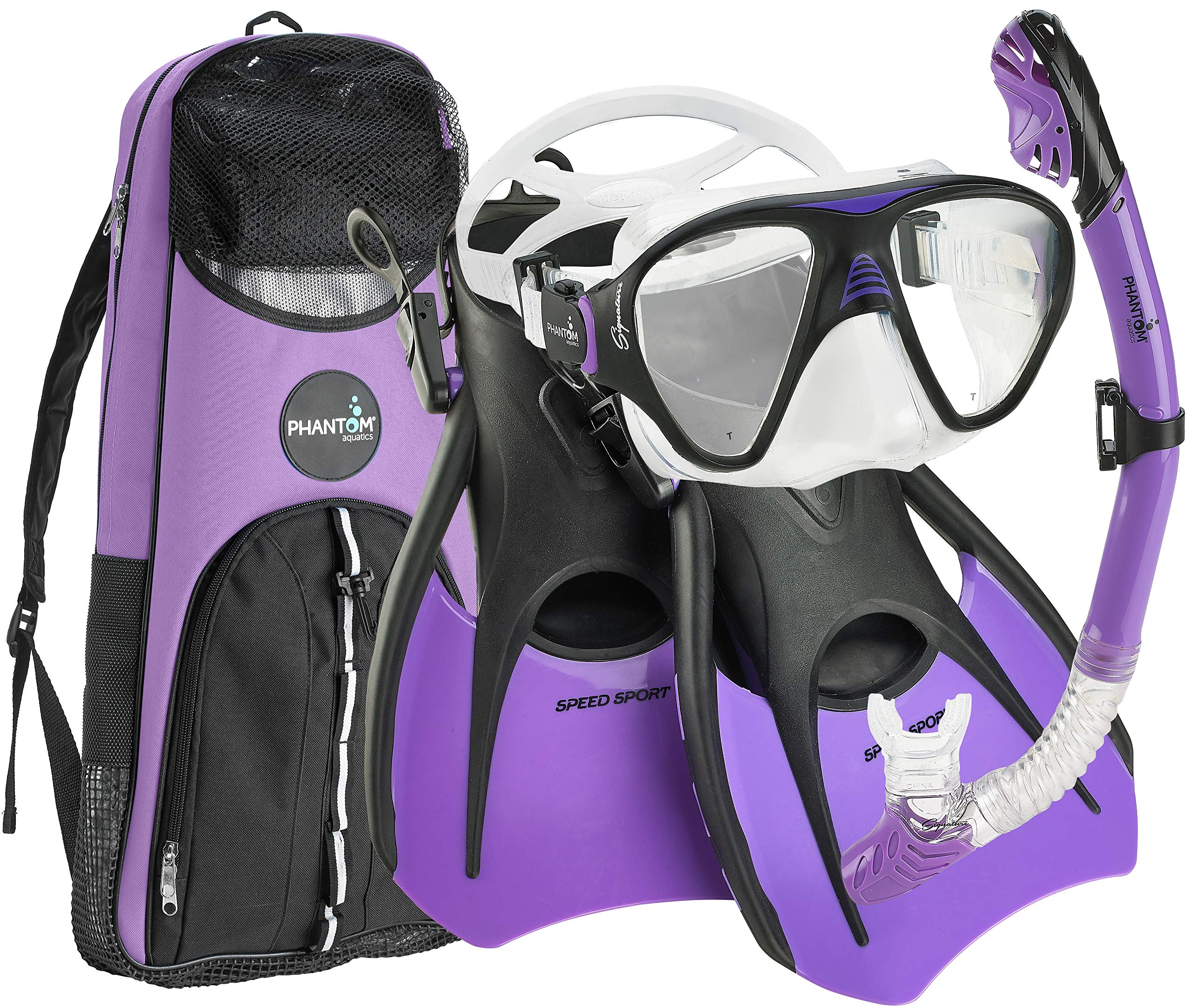 Phantom Aquatics Italian Design Signature Tempered Glass Snorkeling Mask Fin Snorkel Set