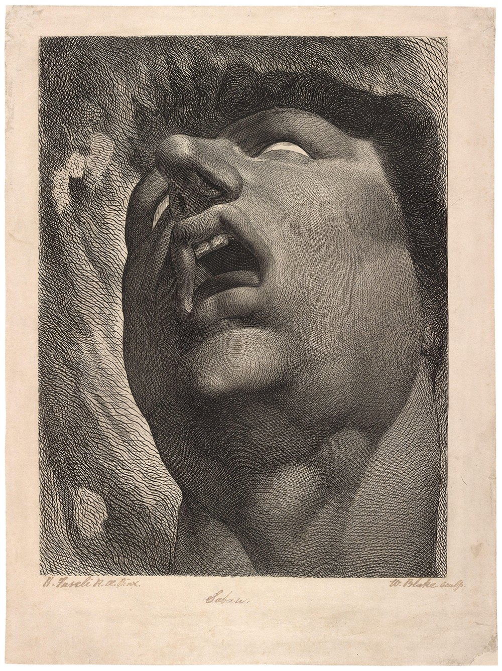 Póster William Blake Satan con lámina mate antireflejos y marco marrón de salón