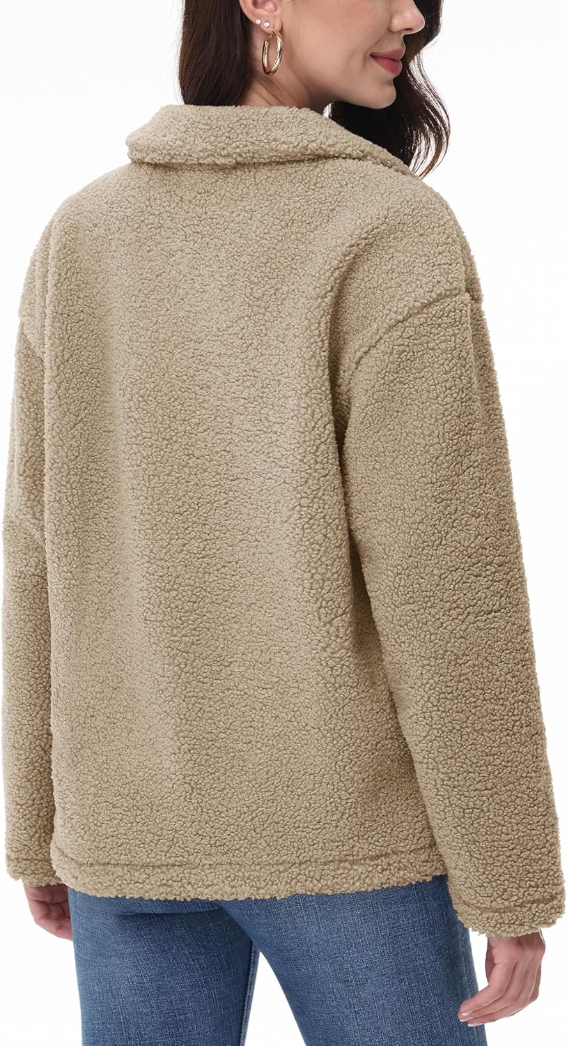 YUCOLEN Womens Fleece Jacket Button Down Sherpa Jacket Long Sleeve Teddy Coat Fuzzy Winter Warm Outerwear with Pockets - Image 7