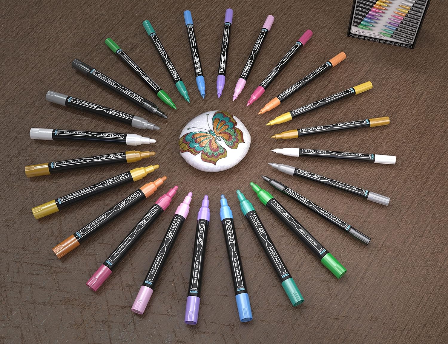 Acrylic Paint Markers Paint Pens Special Colors Set Extra Fine And Medium Tip Combo For Rock Painting, Canvas, Fabric, Glass, Mugs, Wood, Ceramics, Plastic, Multi-Surface. Non Toxic, (METALLIC) - Image 2