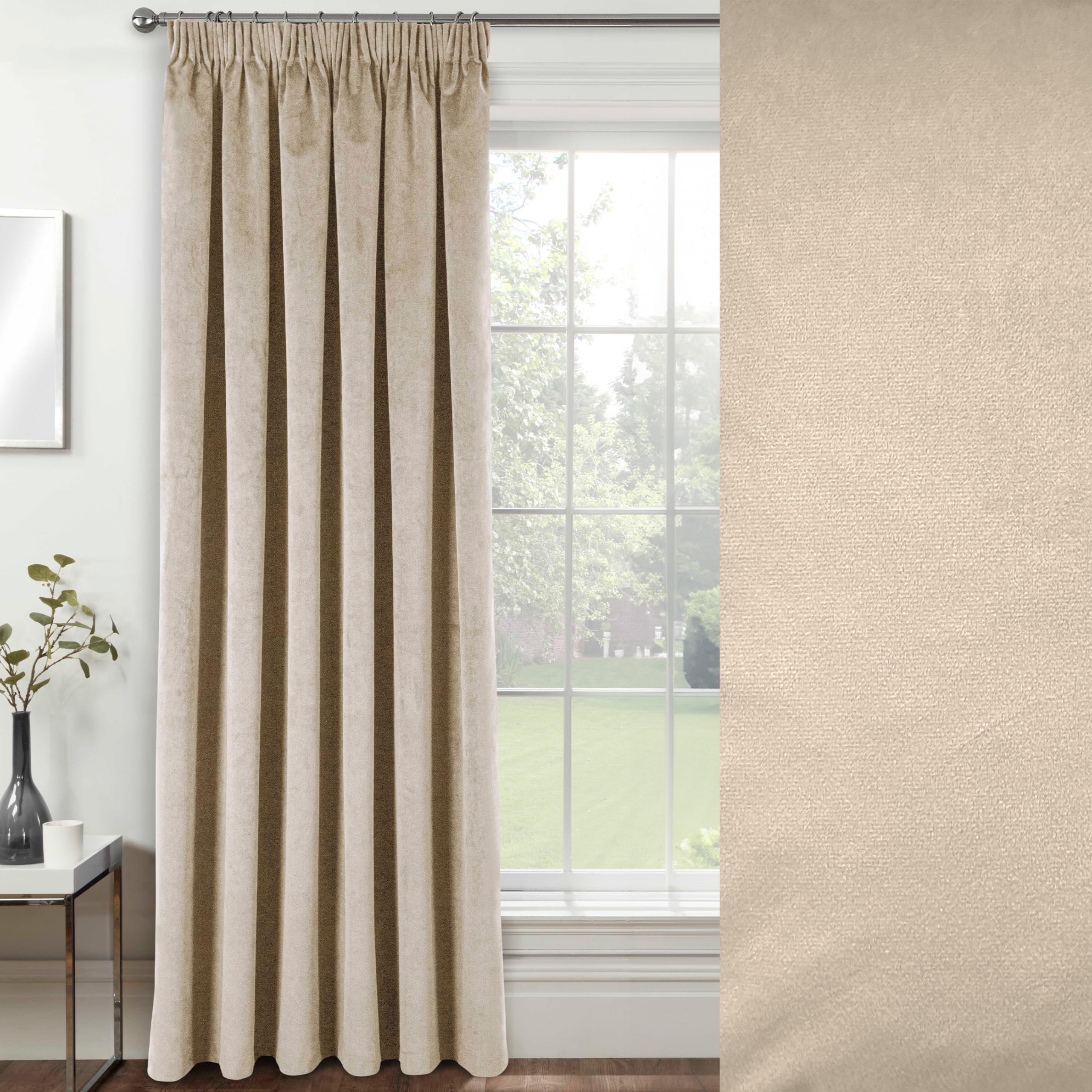 Enhanced Living Velvet Cream Thermal 100% Blackout Door Curtain Panel with Tape Top - 66 x 84 Inch (168 x 214cm) - Supersoft Energy Saving & Noise Reducing Curtain for Living Room & Bedroom.