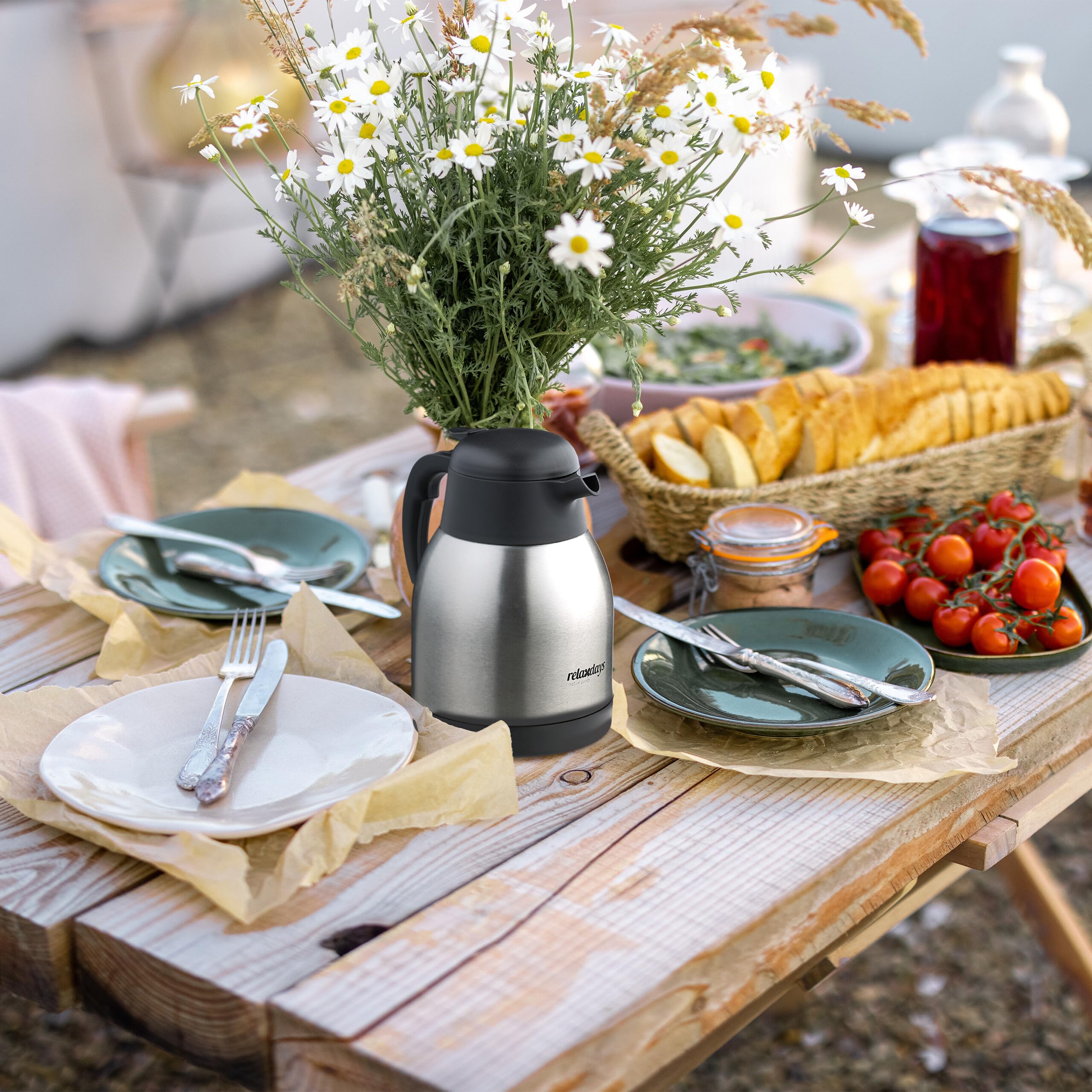 Carafe Isotherme Relaxdays 1,5 L – Acier Inoxydable, Double Paroi, Bouton Poussoir, Garde Chaud 12h Et Froid 24h - 10