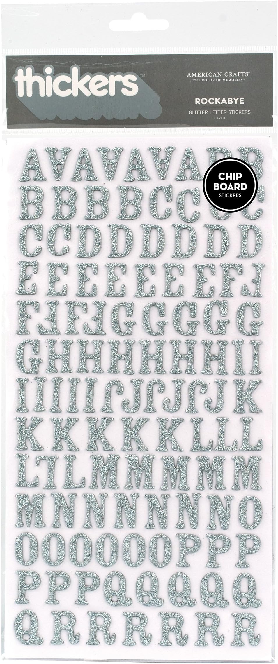 American Crafts43030 Thickers Glitter Chipboard Letter Stickers, Rockabye Silver