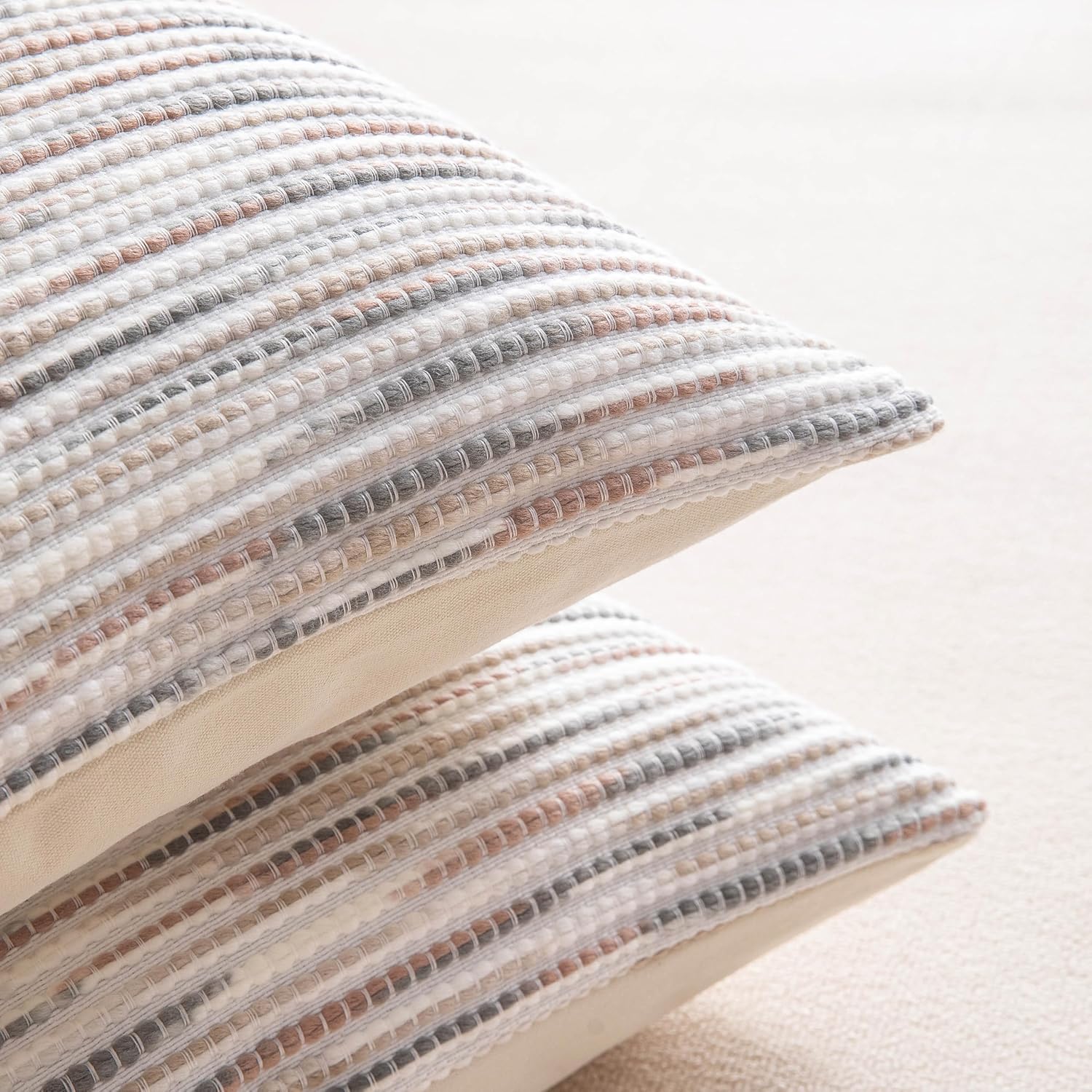 Boho Long Lumbar Body Decorative Throw Pillow Covers 14x36 Inch Pack of 1 Grey Brown Striped Pillow Cover Chenille Accent Pillowcase Farmhouse Cushion Cover for Home Decor Bed Couch Sofa Bench